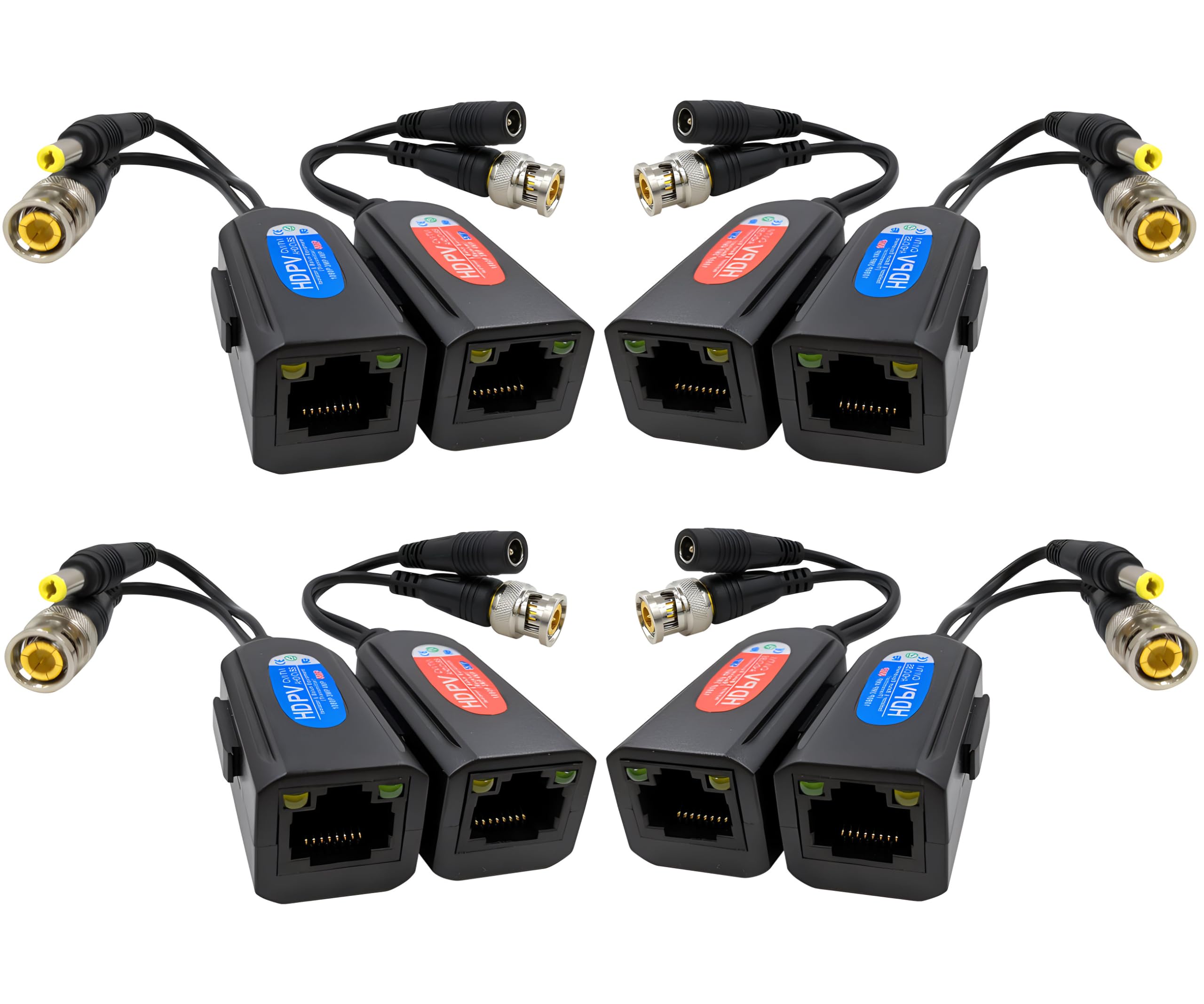 Igreeman 4 Pair Passive Video Balun Bnc To Rj45 Adapter With Power, Ground Loop Isolated Hd Analog Security Camera Ethernet Cabl