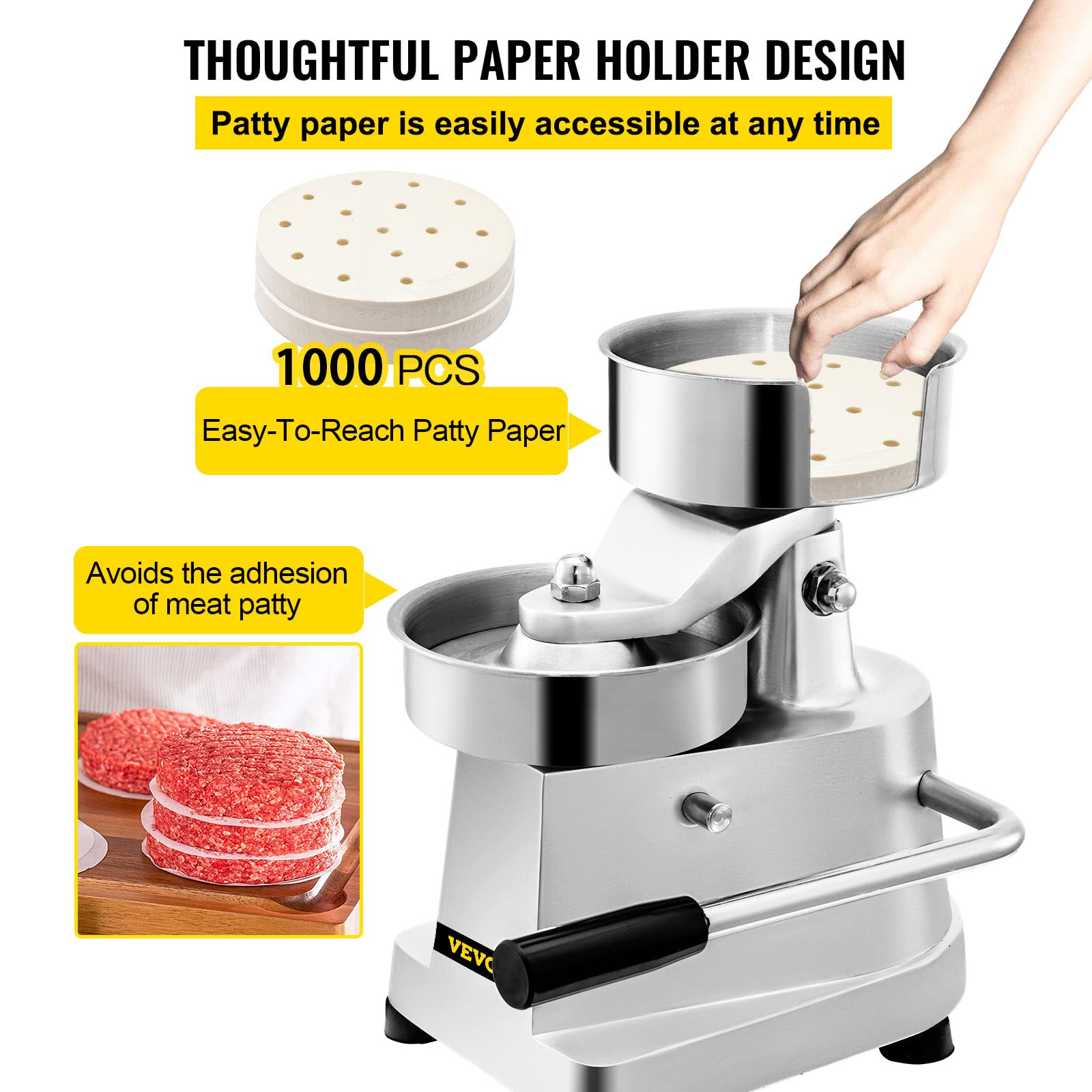 Vbenlem Commercial Hamburger Patty Maker 150Mm/6Inch Stainless Steel Burger Press Heavy Duty Hamburger Press Meat Patty Maker Ha