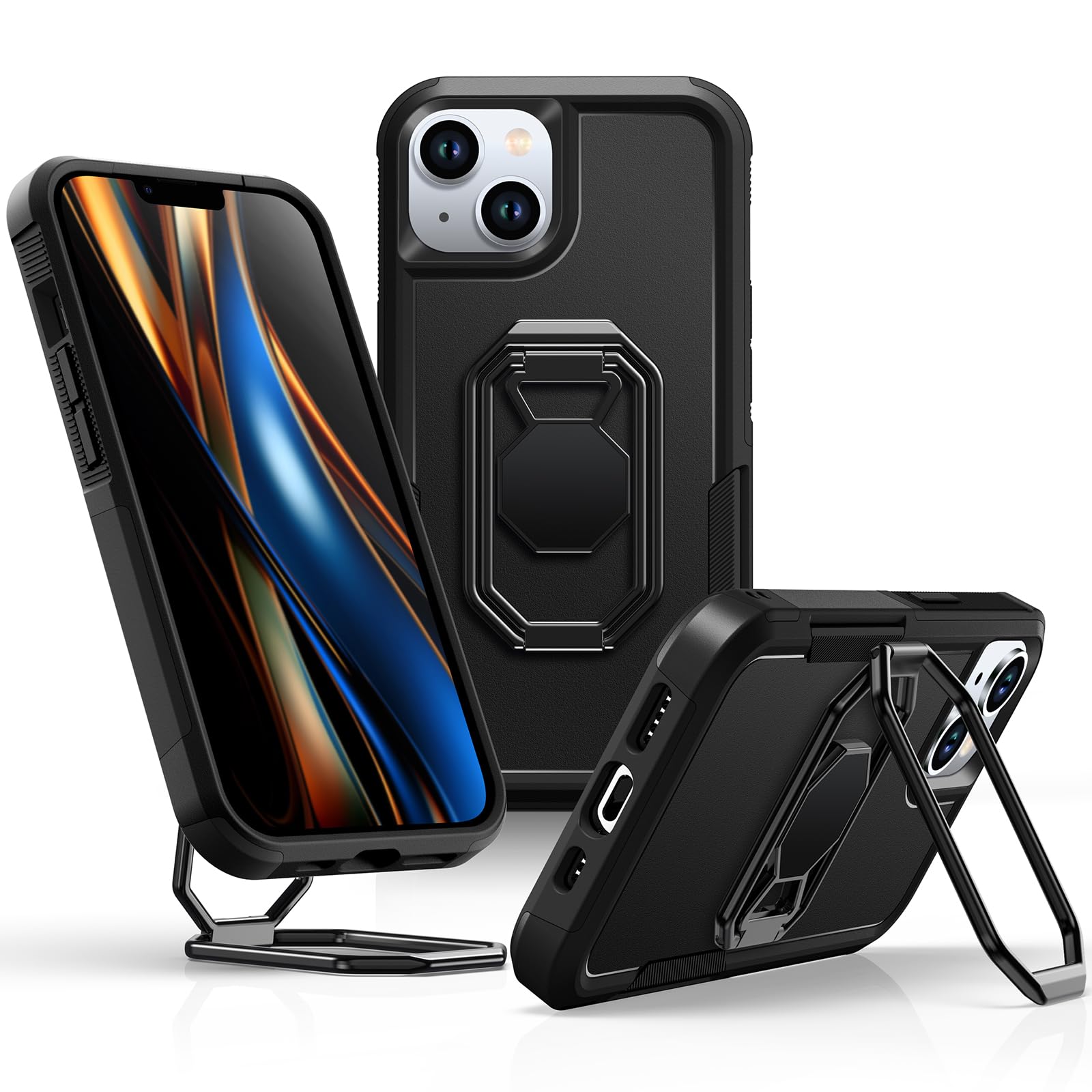 Shields Up for iPhone 13 Case with Stand (Two-Way Stand), 14 Phone Case with Double Ring Holder, Heavy Duty Shockproof Cover for