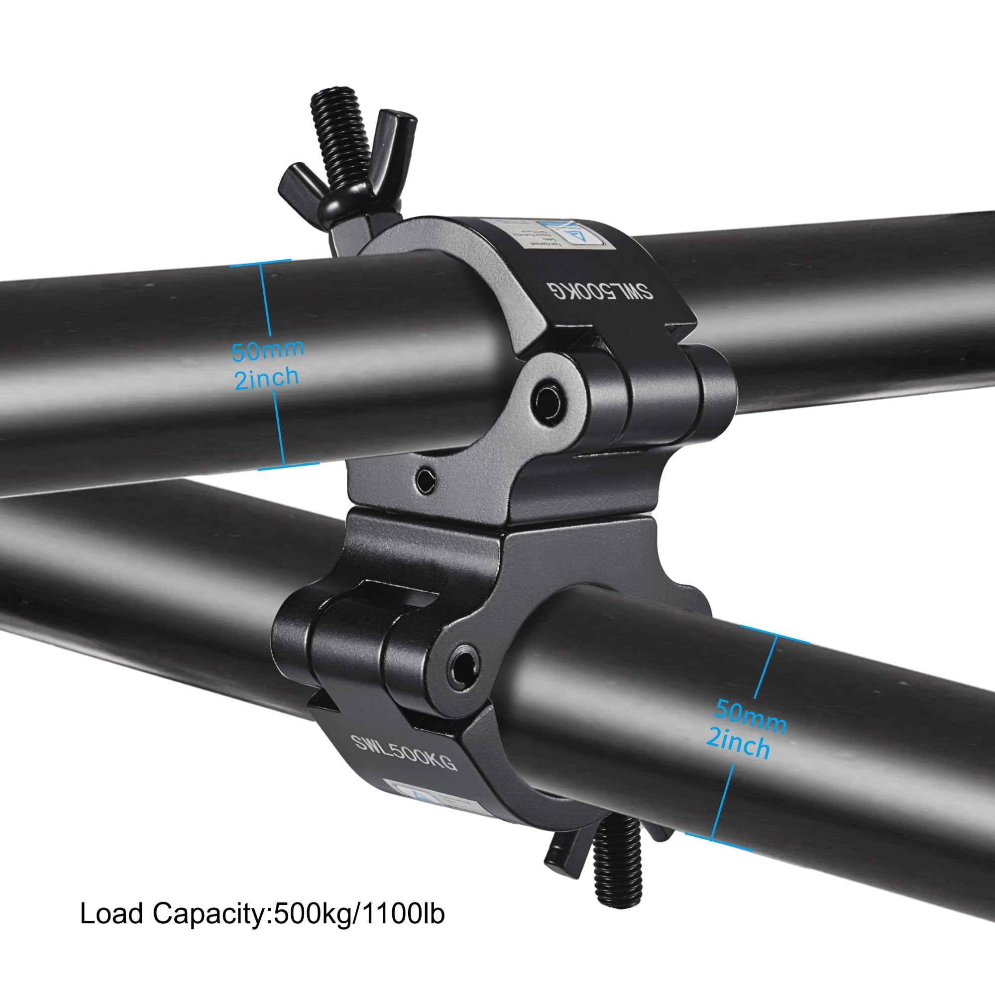 Tuv Pro-Swivel Truss Clamp Black 2 Inch, 2 Pack Rualin Heavy Duty 500Kg Swivel Coupler 50Mm Truss Clamps, Dual Head Turn As Need