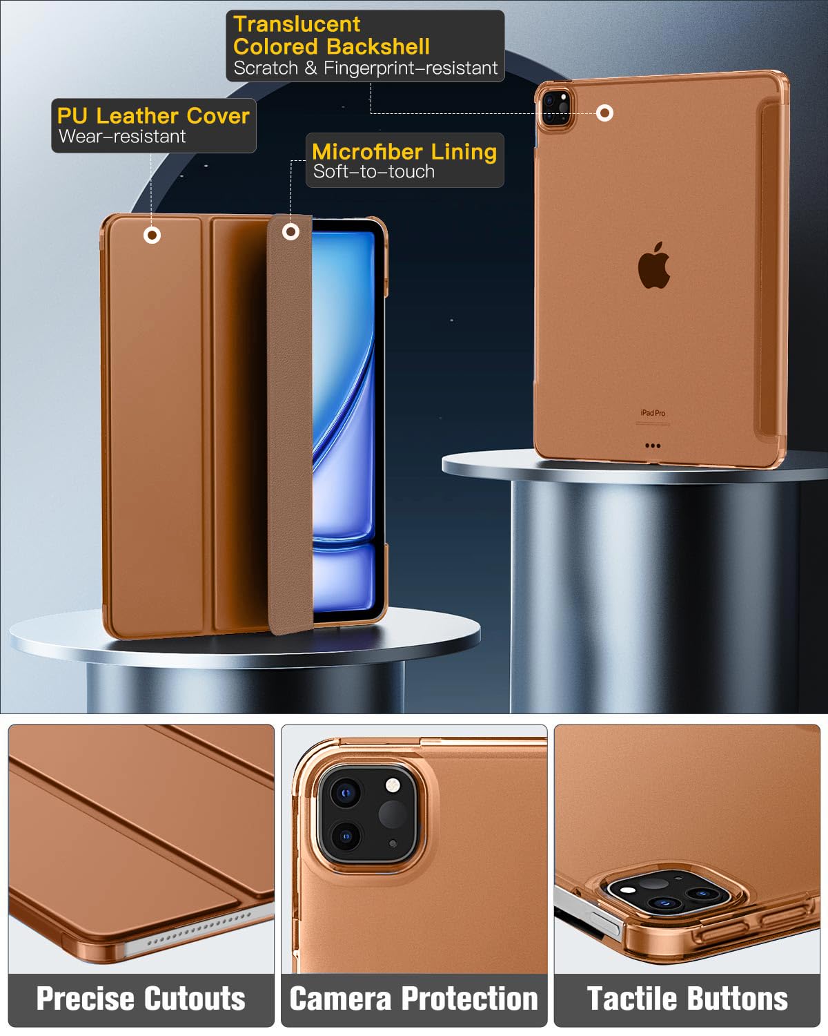 MoKo for iPad Air 13 Inch M2 Case 2024/ iPad Pro 12.9 Case (6th/5th Gen 2022/2021), Slim Smart Shell Translucent Frosted Hard PC Back Cover, Support Touch ID & Pencil Pro/2nd/USB C, Dark Coffee