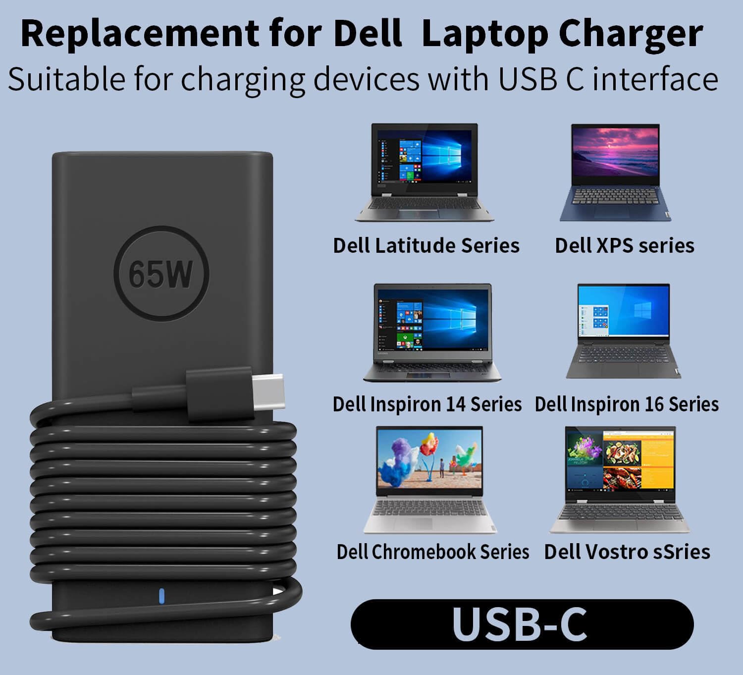 65W Ac Adapter Charger For Dell Laptop Charger Usb C: Latitude 5520 5530 5540 7420 Chromebook Xps Inspiron 14 16 7620 Dell Power