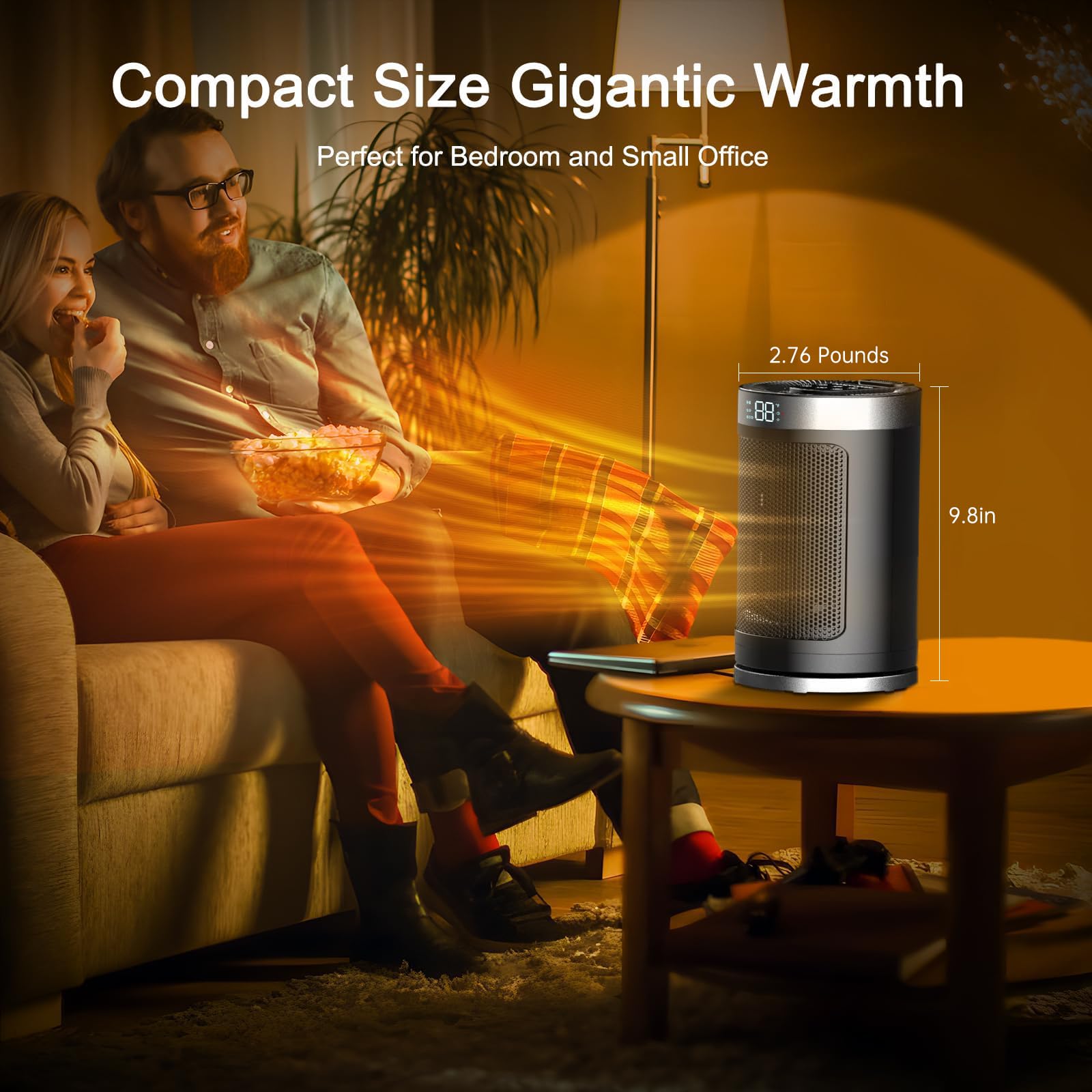 Space Heater, Portable Electric Heater With Remote For Indoor Use, 1 12H Timer, Digital Display, Eco And Fan Mode,1500W Ptc Cera