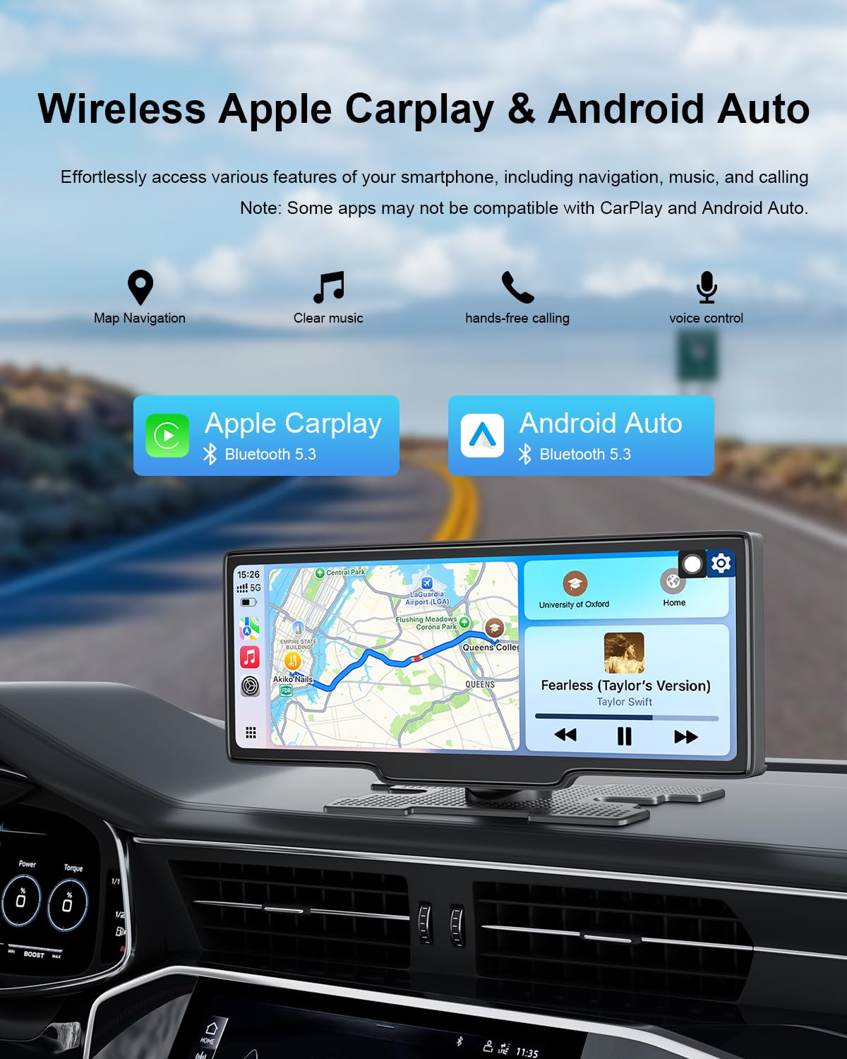 Hk5 Carplay Screen For Car, 10.26 Hd Wireless Apple Carplay & Android Auto Touch Screen With Backup Camera, Car Play Radio Scree