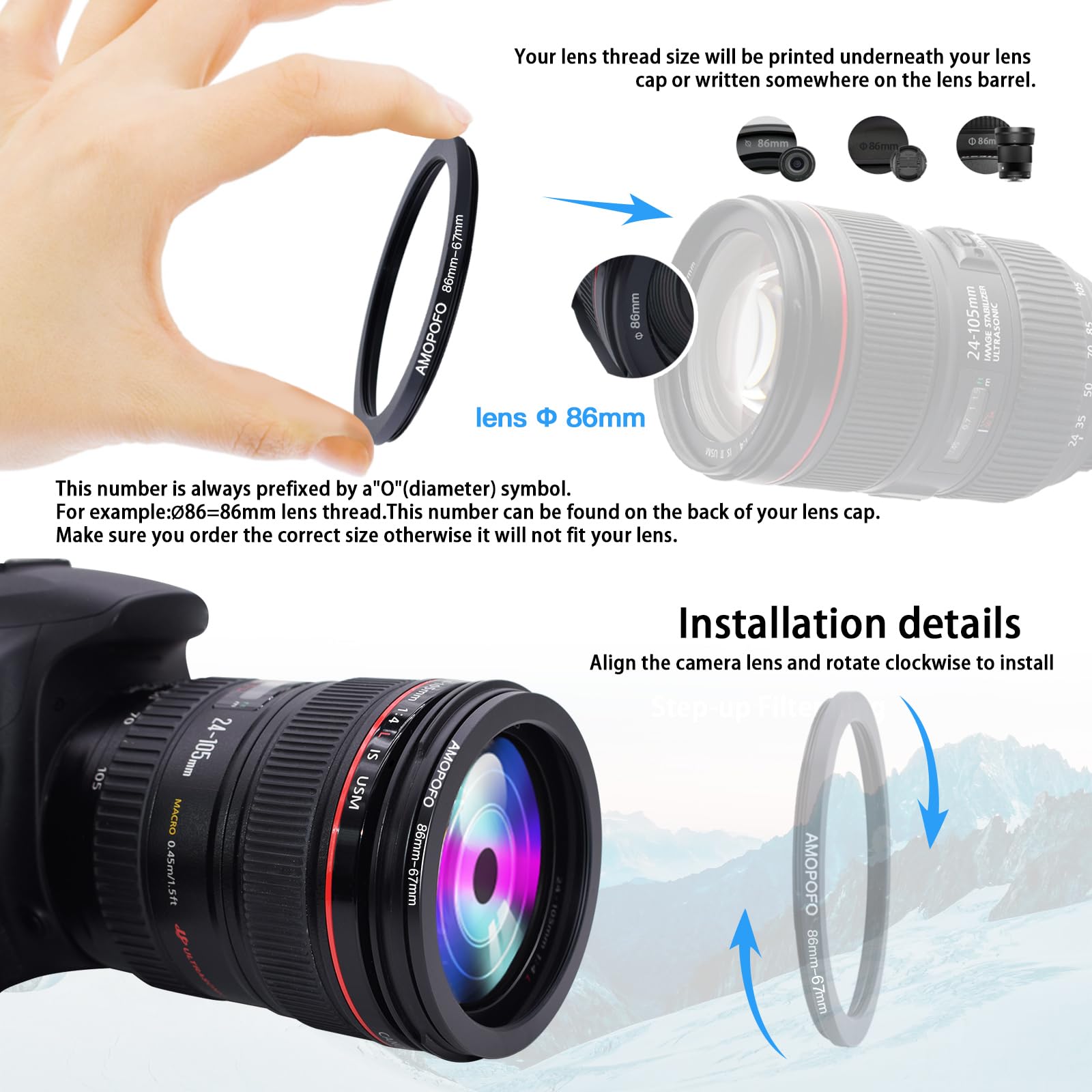 86Mm Lens To 67Mm Camera Filter Ring,86Mm To 67Mm Step Down Ring Filter Adapter For 67Mm Uv,Nd,Cpl,Metal Step Down Ring