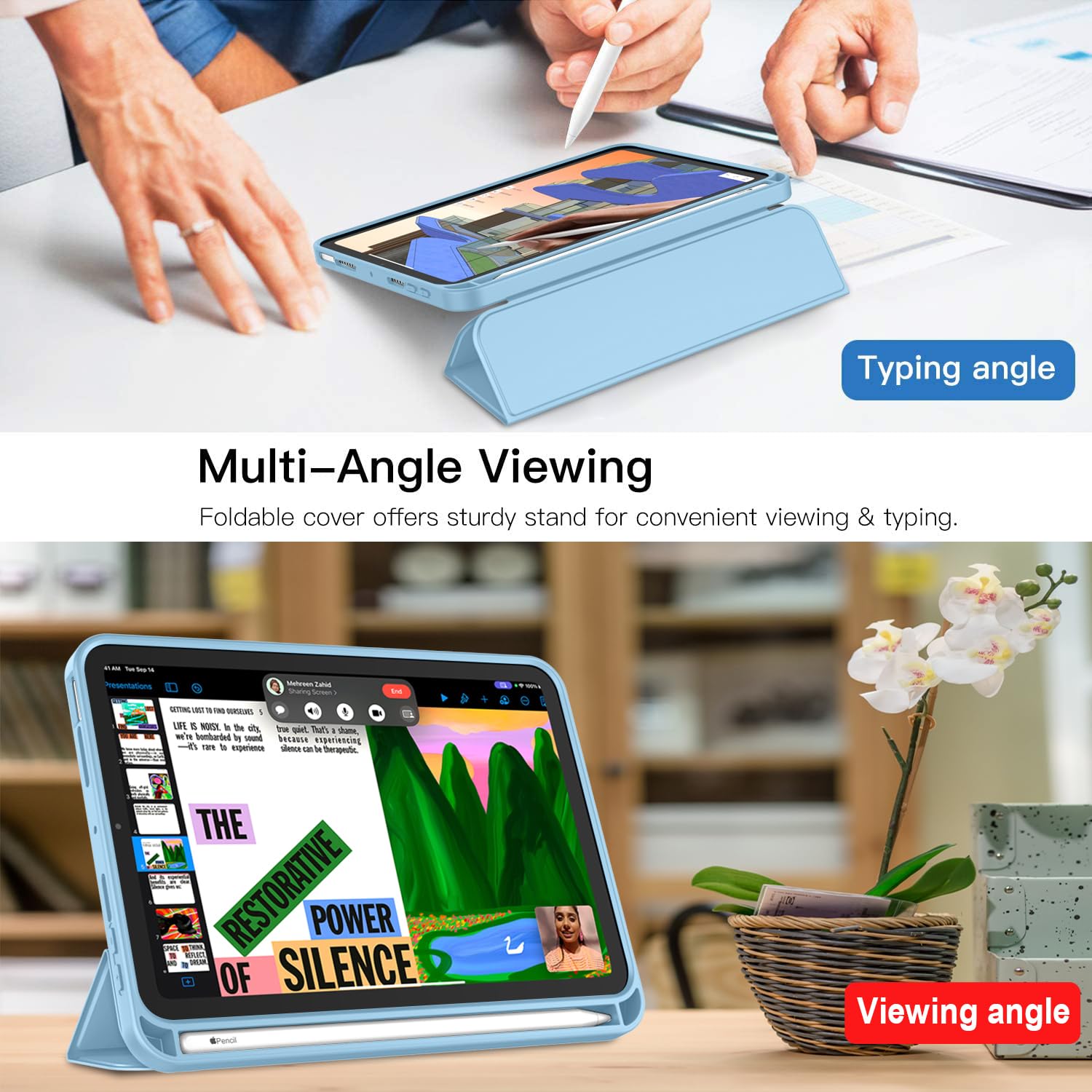 Imieet Ipad Mini 7 Case 2024 (A17 Pro), Ipad Mini 6 Case (8.3 Inch,2021 Model), Ipad Mini 7Th/6Th Generation Case With Pencil Holder, Trifold Stand Smart Case With Soft Tpu Back,Azure Blue