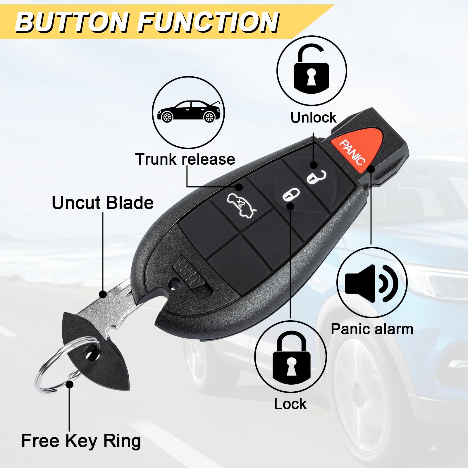 Vurkcy Key Fob Replacement For 2012 2013 2014 2015 2016 Dodge Dart Car Keyless Entry Remote Control, M3N32297100, 4 Buttons