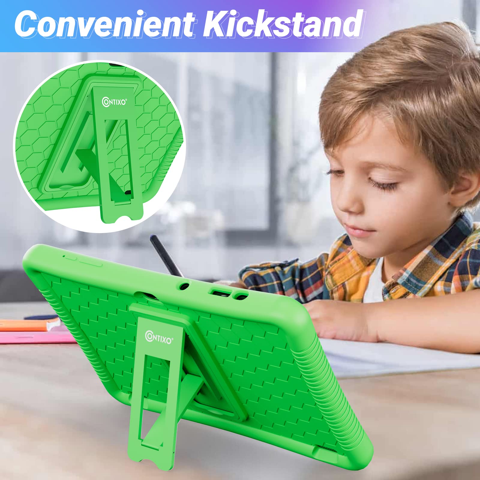 Contixo 10' Android Kids Tablet 32Gb, Includes 80+ Disney Storybooks & Stickers, Parental Controls, Kid Proof Case With Kickstand & Stylus, (2024 Model)   Green