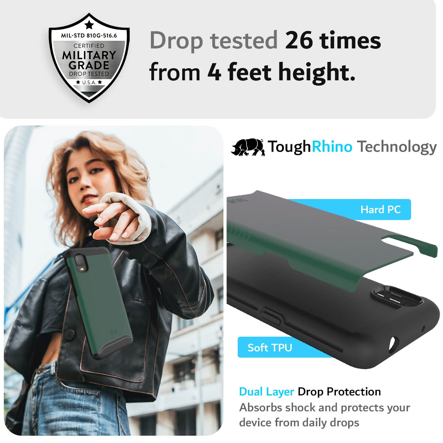 Tudia Dualshield Designed For Alcatel Tcl A3 A509Dl Phone Case/Tcl A30 Case, [Merge] Shockproof Military Grade Drop Protection D