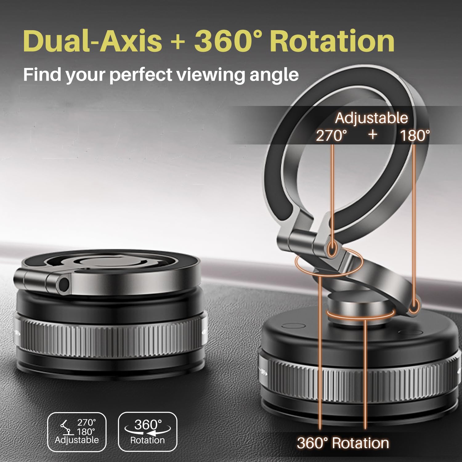 Repmidfer 360 Rotation Vacuum Magnetic Phone Holder For Car, Strong Magnetic Suction Cup Phone Mount, Dual-Axis Adjustable Arm P