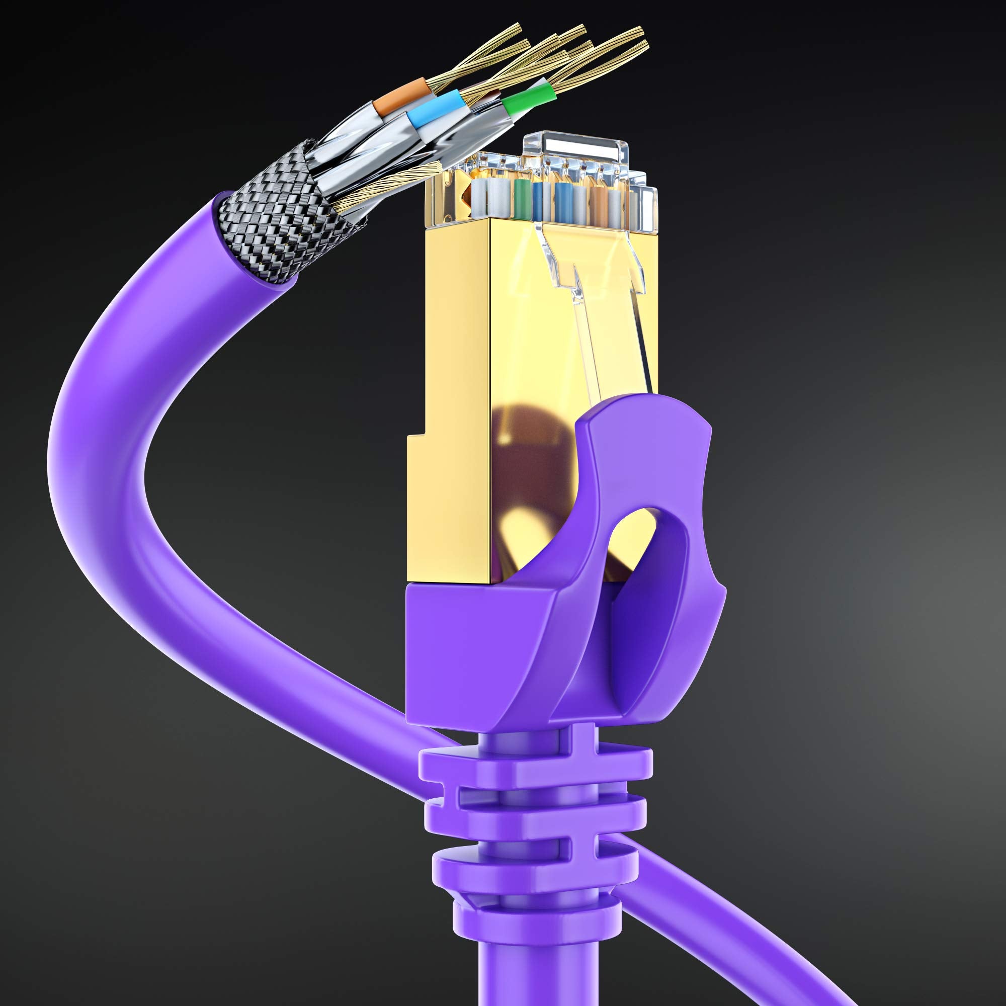 Cat 7 Ethernet Cable 12 Ft   High Speed Internet & Network Lan Patch Cable, Rj45 Connectors   12Ft / Purple   Perfect For Gaming, Streaming, And More