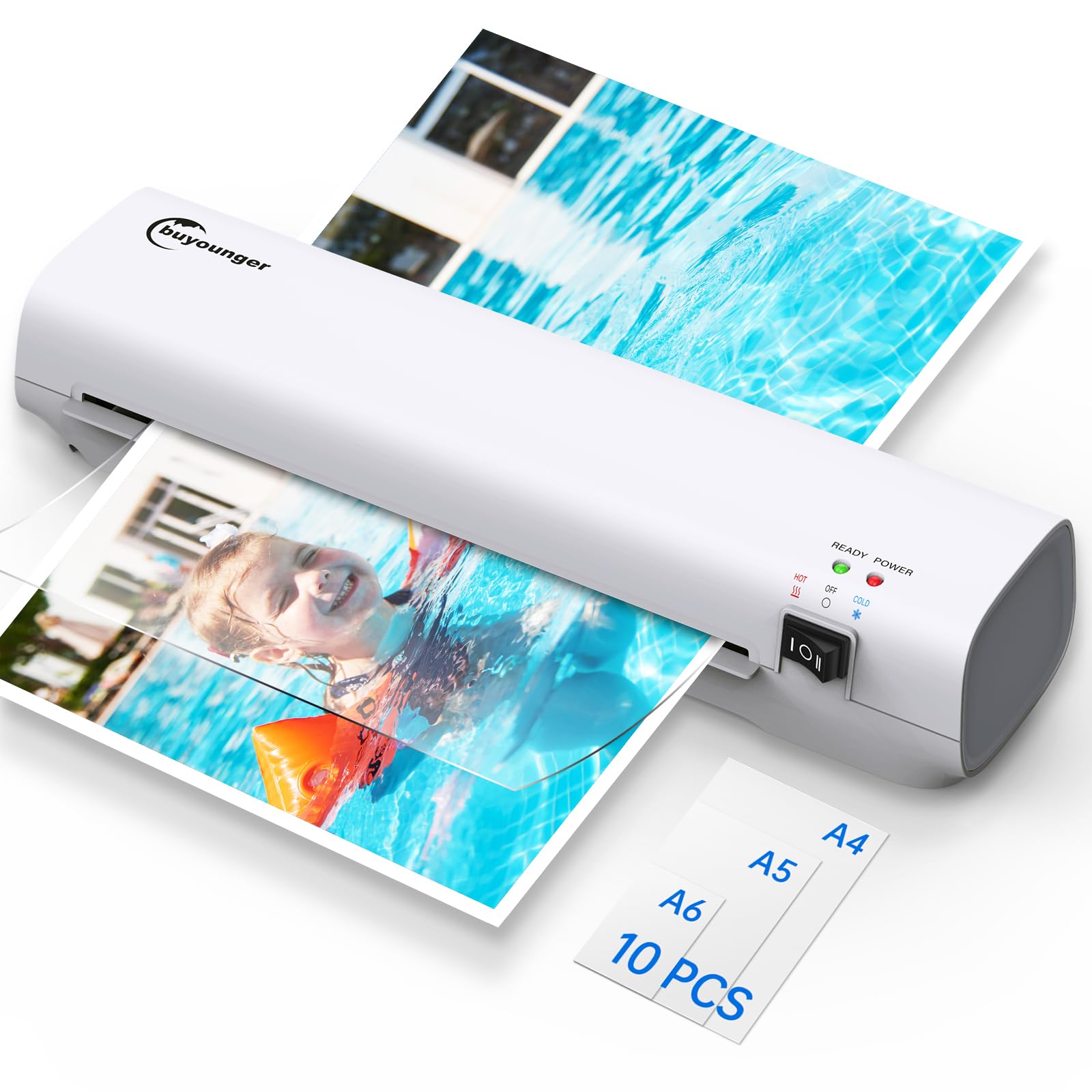 Buyounger Laminator Machine with 10 Laminating Sheets, 9 Inch Laminator Hot & Cold for A4/A5/A6, Thermal Laminating Machine for 