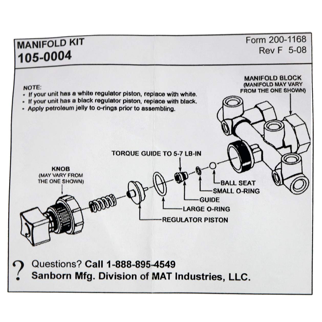 Sanborn Coleman Powermate Air Compressor 105 0004 Regulator Manifold Repair Kit