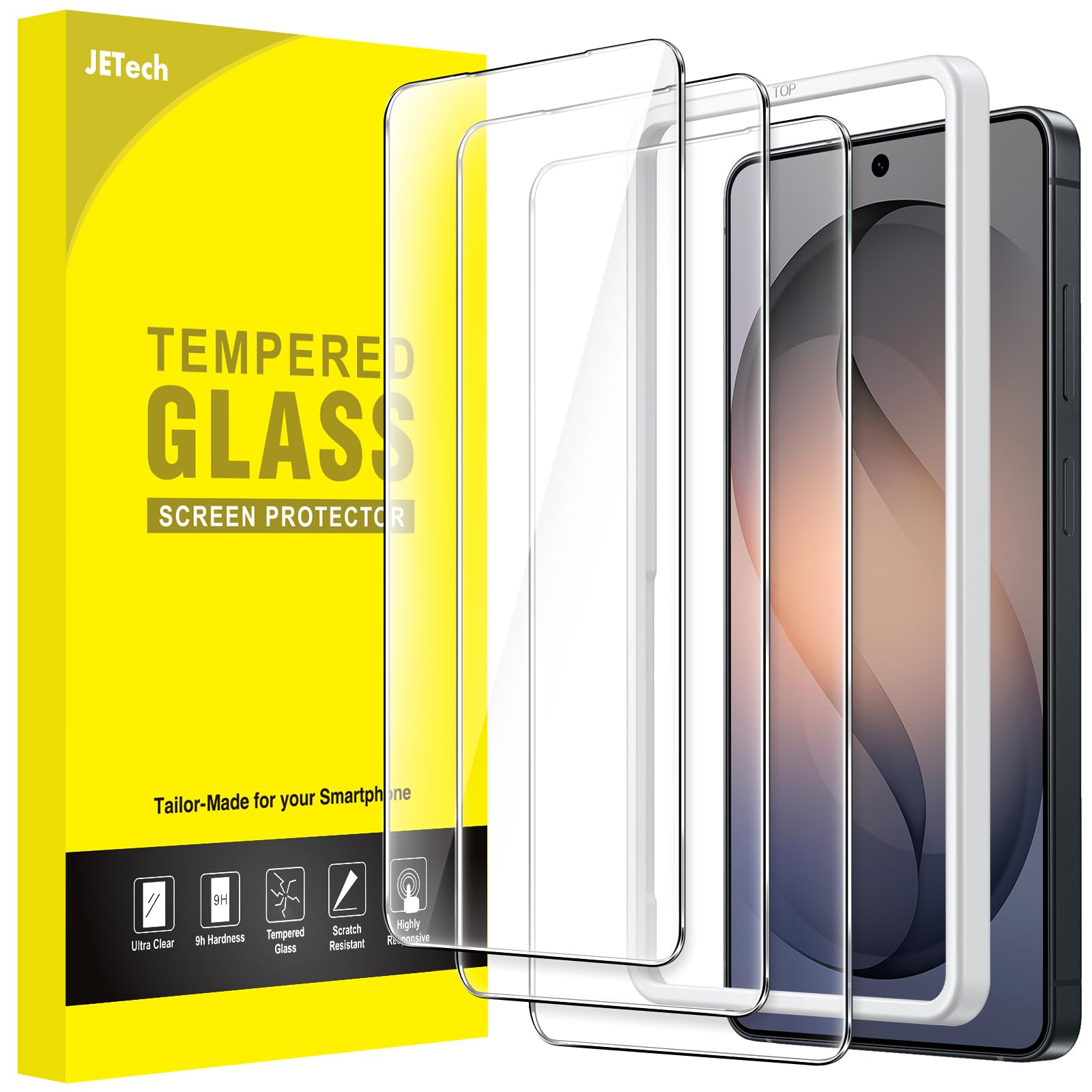 JETech Screen Protector for Samsung Galaxy S26 Plus, 9H Tempered Glass Film with Easy Installation Tool, Fingerprint ID Compatib