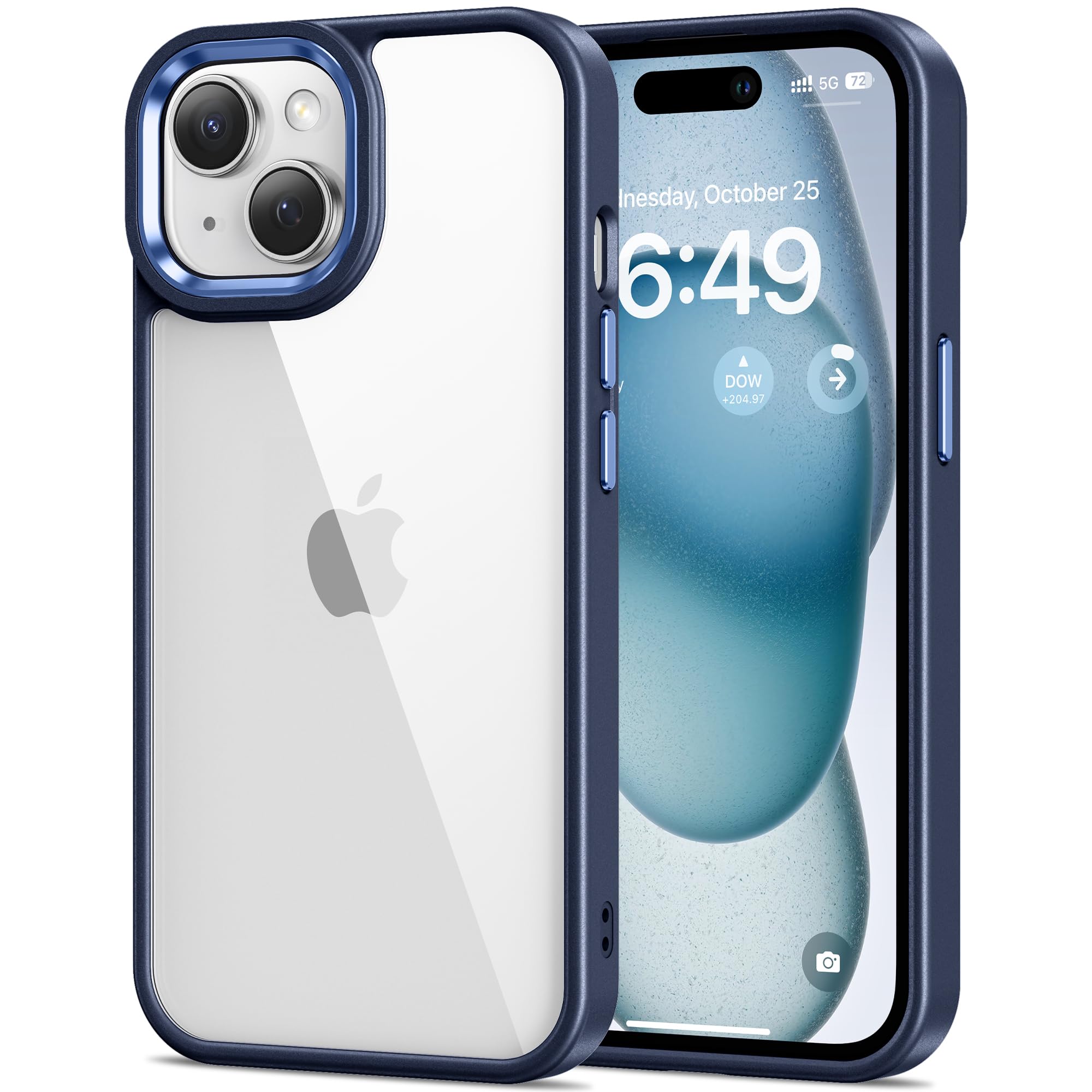 HOOMIL Case for iPhone 15 Plus 6.7-Inch, Anti-Yellowing, Drop Protection, Anti-Scratch Transparent Hard Back Phone Cover (Blue)