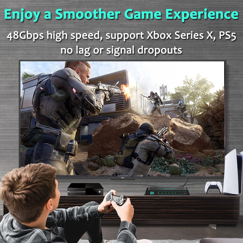 (Newest Version) Skycrophd 8K@60Hz Hdmi 2.1 Switch, 4K@120Hz 4 In 1 Out Hdmi Auto Switcher With Remote Support 48Gbps, Hdr10+, H