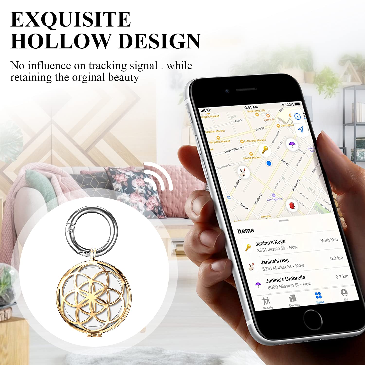 Viivy Viyiv Metal Keychain For Apple Airtag Protective Case Holder Key Ring Dog Luggage Bike   Gold