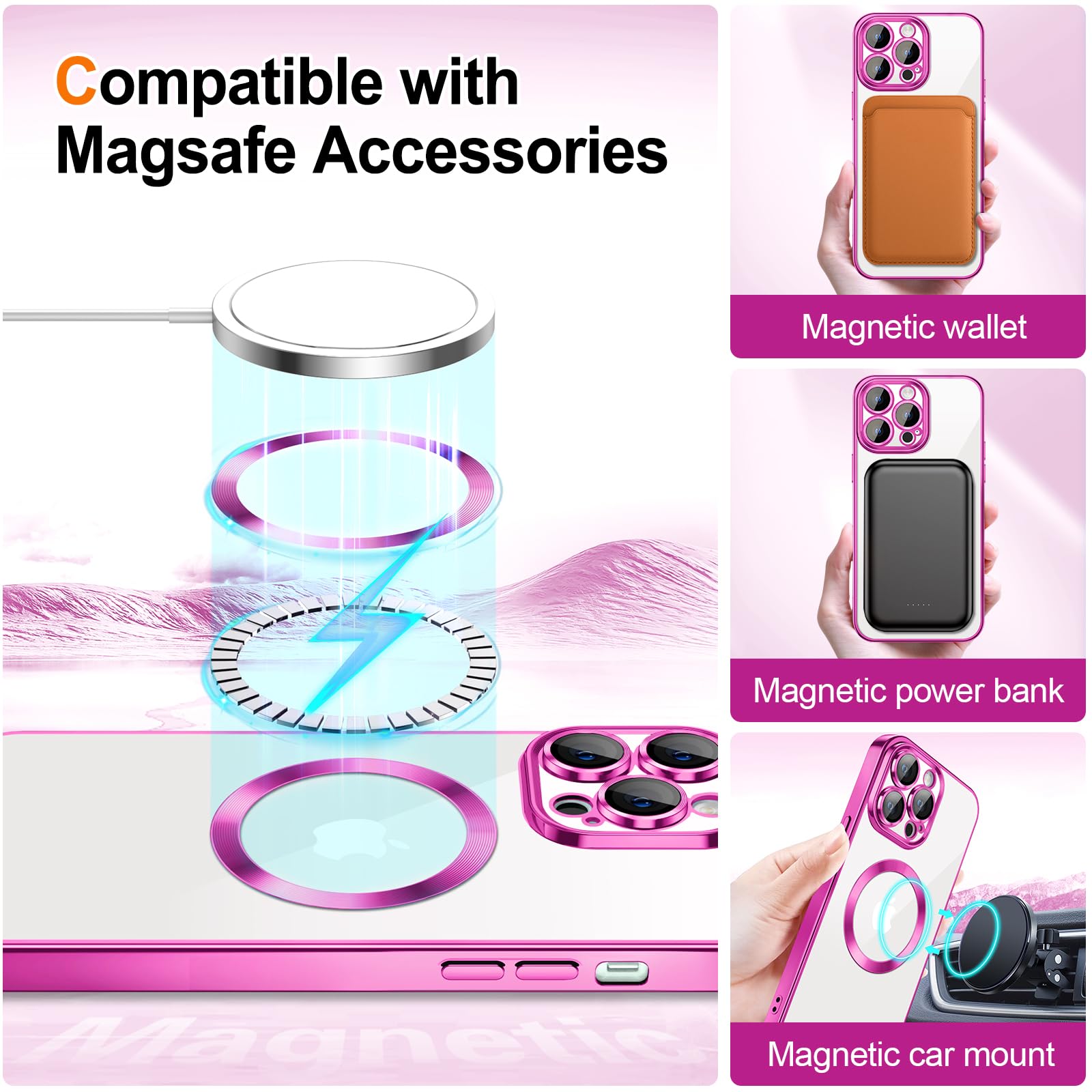 Hython For Iphone 12 Pro Max Case Clear Magnetic Glitter Phone Cases [Compatible With Magsafe] Full Camera Lens Protector Slim G