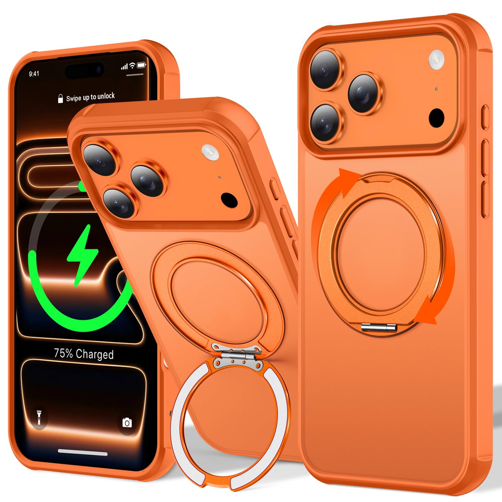 UMIONE 360 Rotatable Magnetic Ring Design for iPhone 17 Pro, Built-in Invisible Loop Stand, Compatible with Magsafe, Translucent