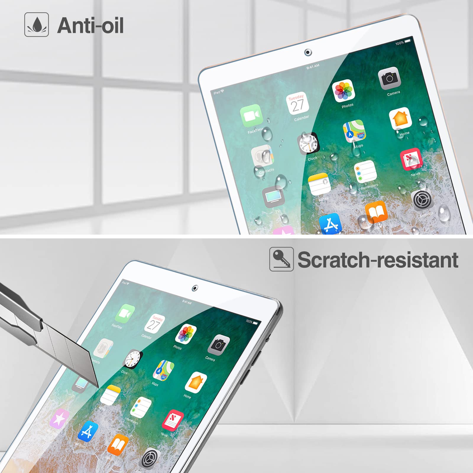 Procase 3 Pack Screen Protector For 9.7'' Ipad 6Th 5Th / Ipad Pro 9.7 2016 / Ipad Air 2 / Ipad Air 1, Tempered Glass Film Guard