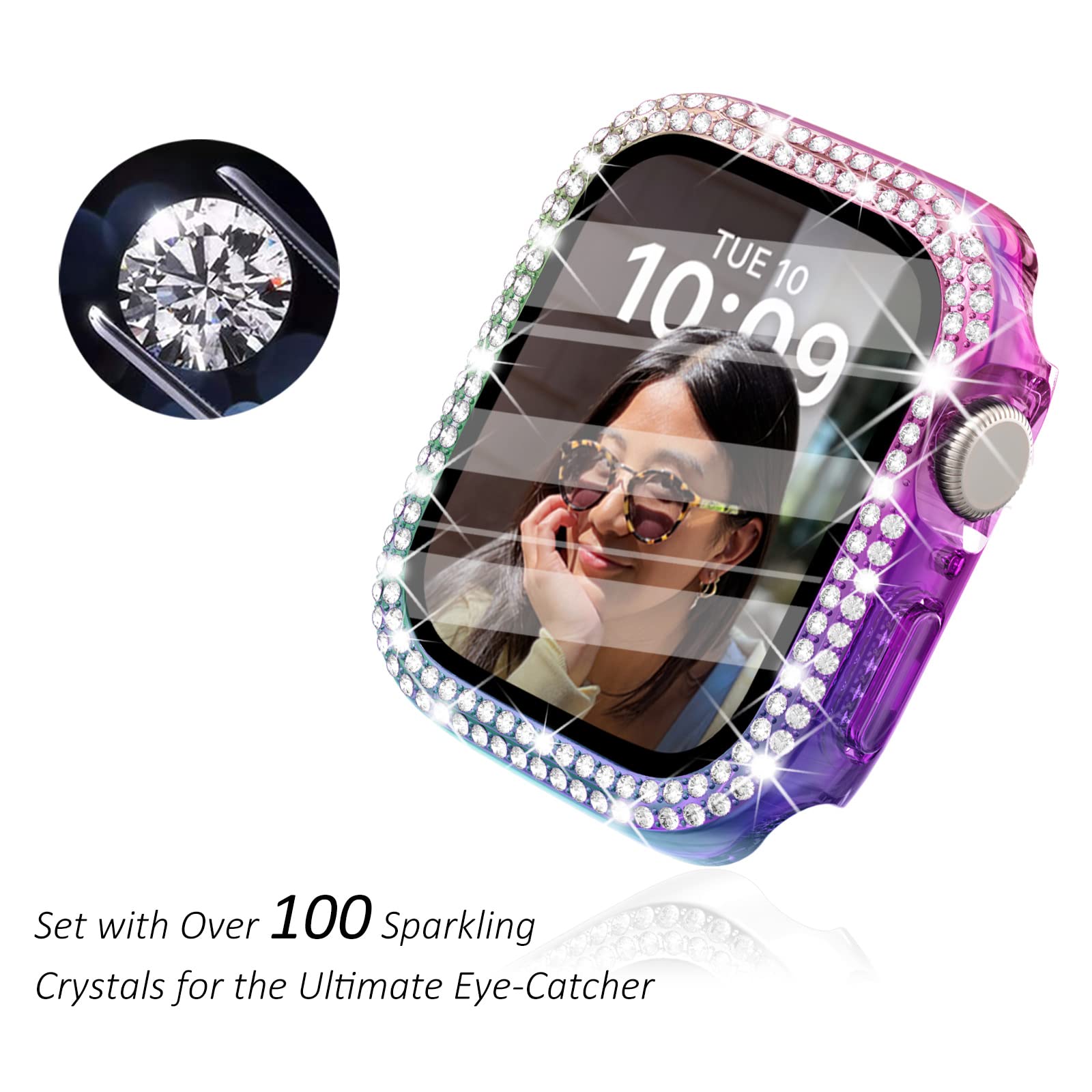 Surace 44Mm Case Compatible With Apple Watch Case With Screen Protector, Bling Diamond Overall Protective Case Compatible With A