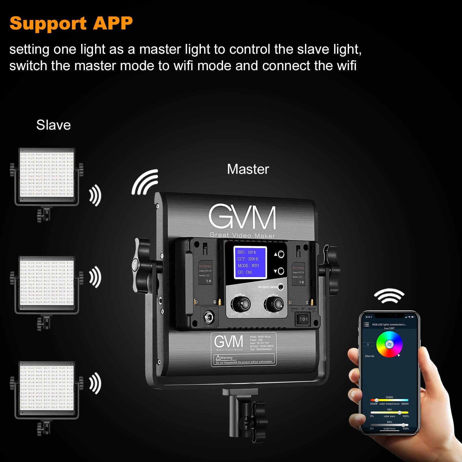 Gvm Rgb Led Video Light, 800D Studio Light With App Control Lighting Kit Photography Light 1 Pack With 8 Kinds Scene Lights, 320