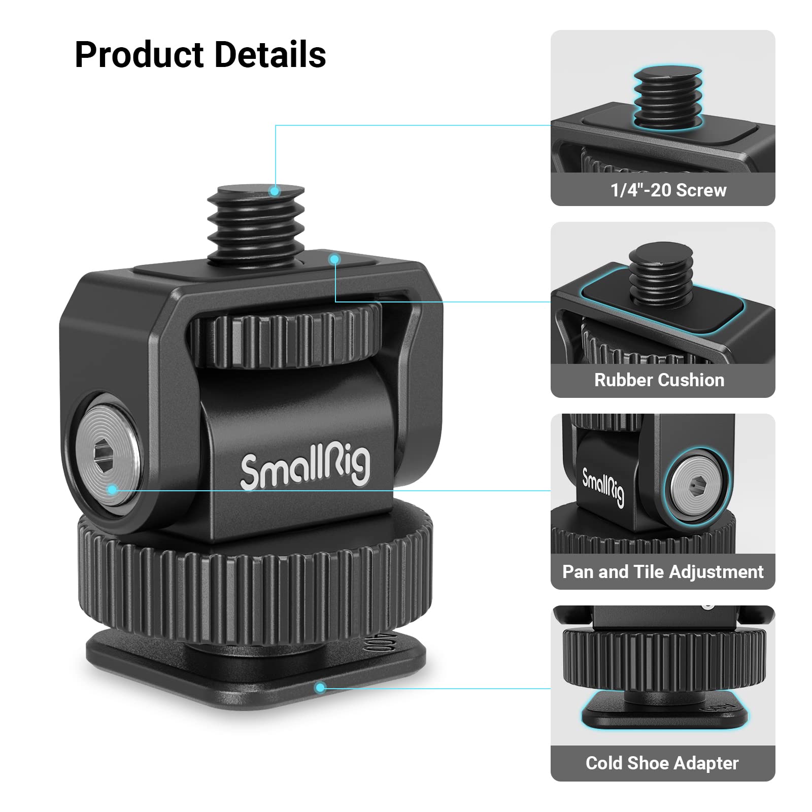Smallrig 1/4 Mini Ball Head Cold Shoe Mount Adapter With 1/4-20 Thread For Camera Phone Cage Led Video Light-3577