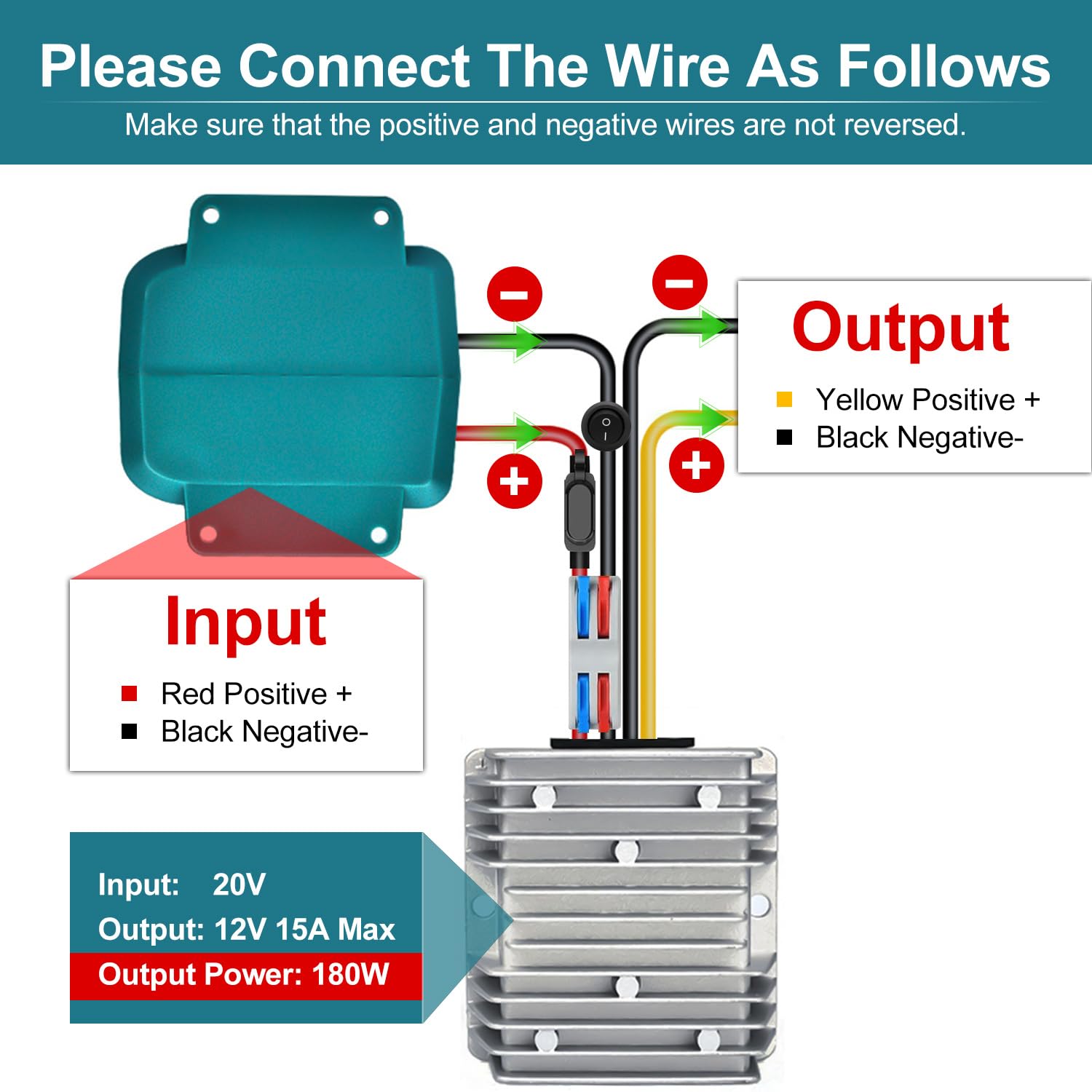 18V To 12V Step Down Converter For Makita 18V Lxt For Power Wheel Battery Adapter, Dc 12V 15A 180W Buck Converter Regulator With