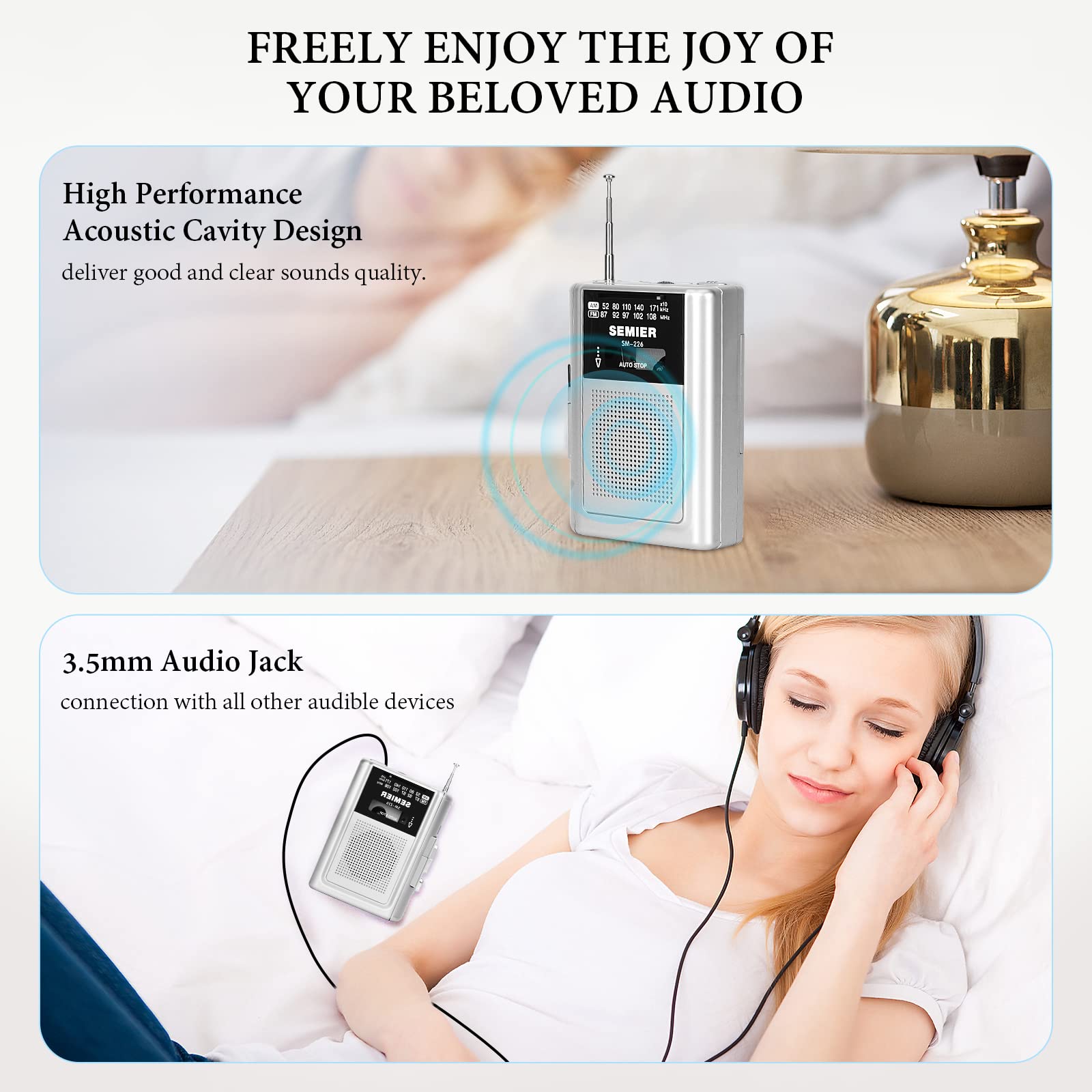 Semier Portable Cassette Player Recorder Am Fm Radio, Compact Personal Walkman Cassette Tape Player/Recorder With Built In Speaker And Stereo Earphone Jack