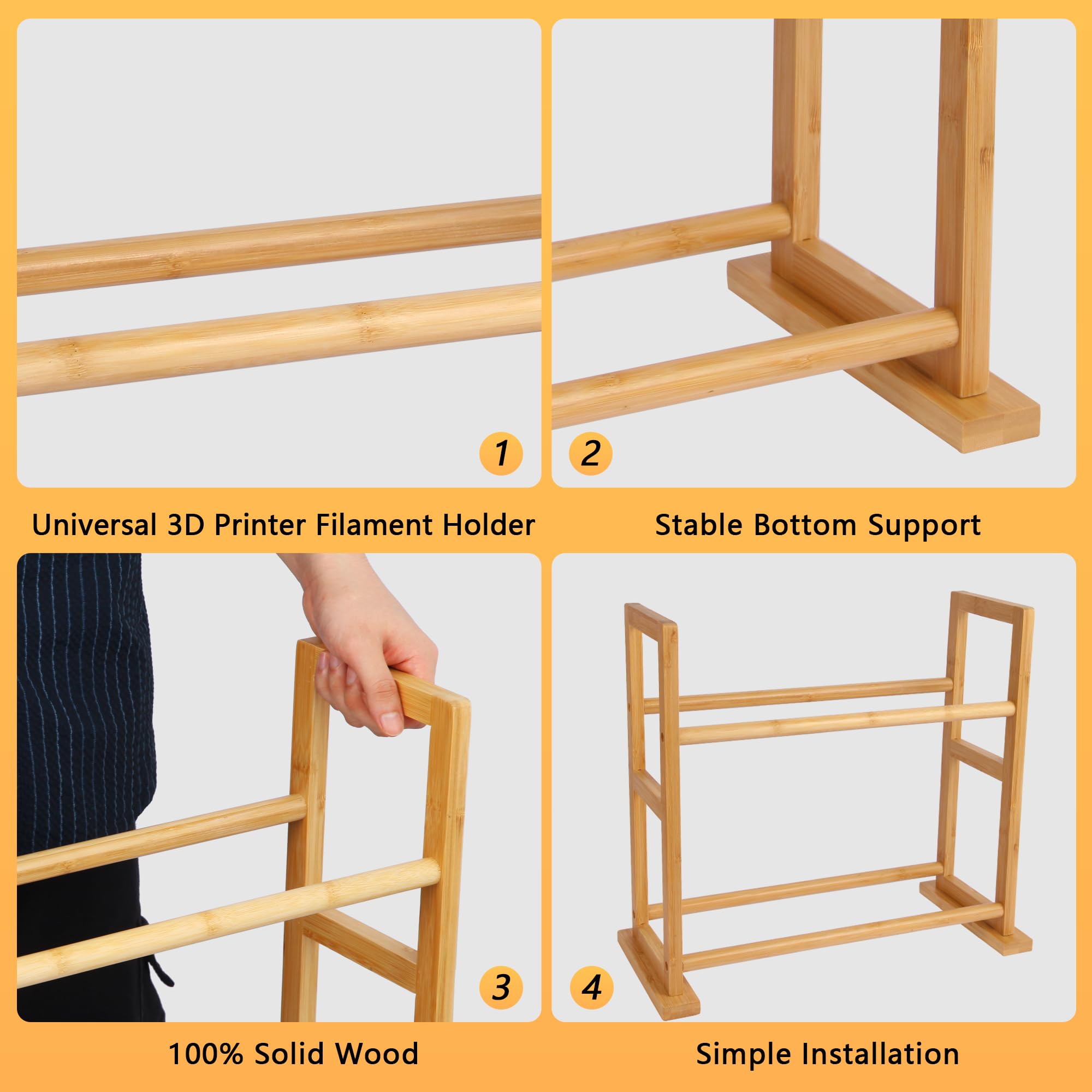 Onemacc 3D Printer Filament Storage Rack Desktop, Wooden 3D Printer Filament Spool Holder Stand, 2 Tier 3D Printer Filament Orga