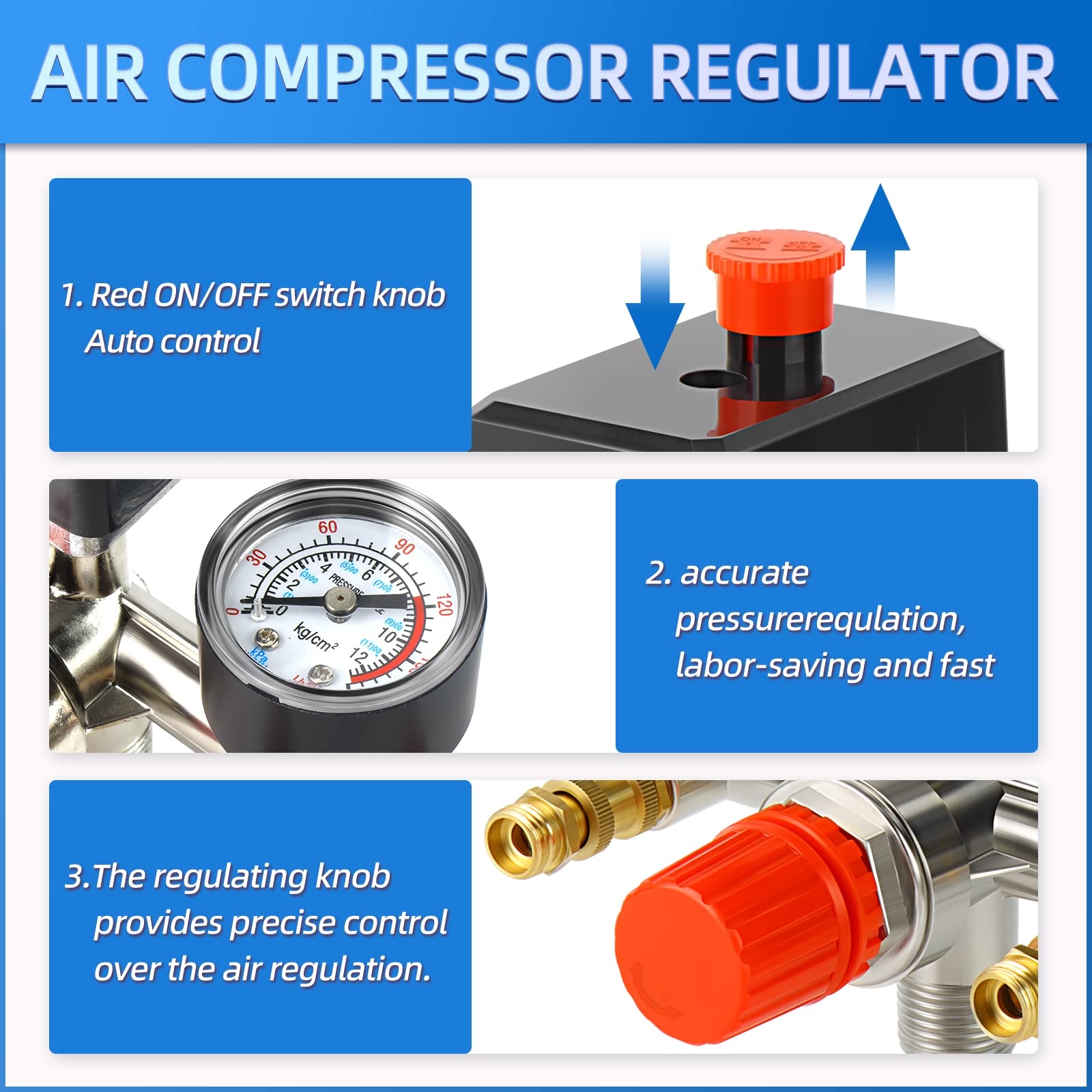 Meanlin Measure Air Compressor Pressure Switch Control Valve 90 120 Psi 110V 240V Replacement Parts With 0 180 Pressure Gauge An