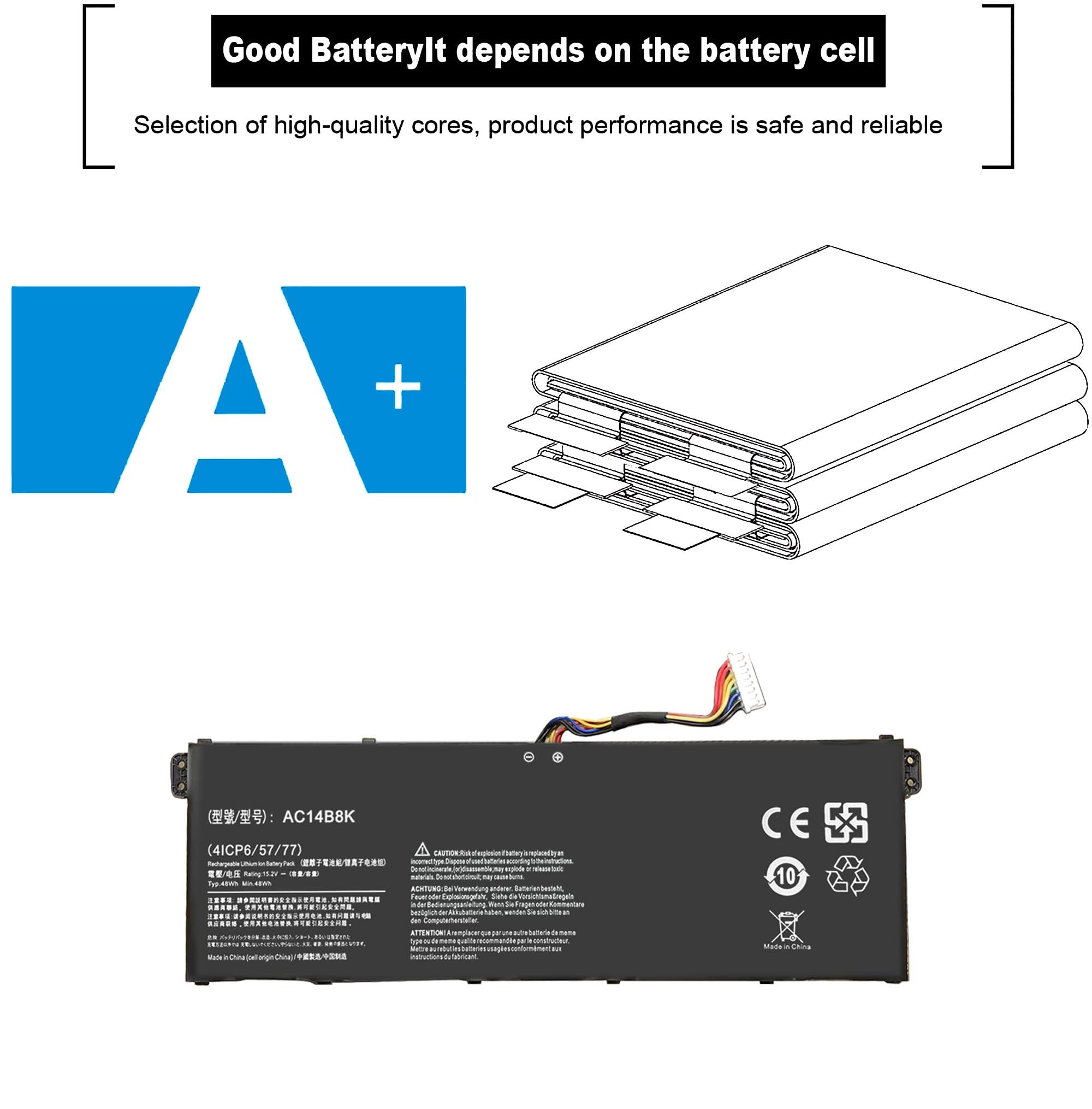 Gomarty Ac14B8K Battery For Acer Nitro 5 An515 51 An515 52 An515 53 Aspire V3 371 V3 111 Es1 111 Es1 512 R3 131T R5 471T R7 371T