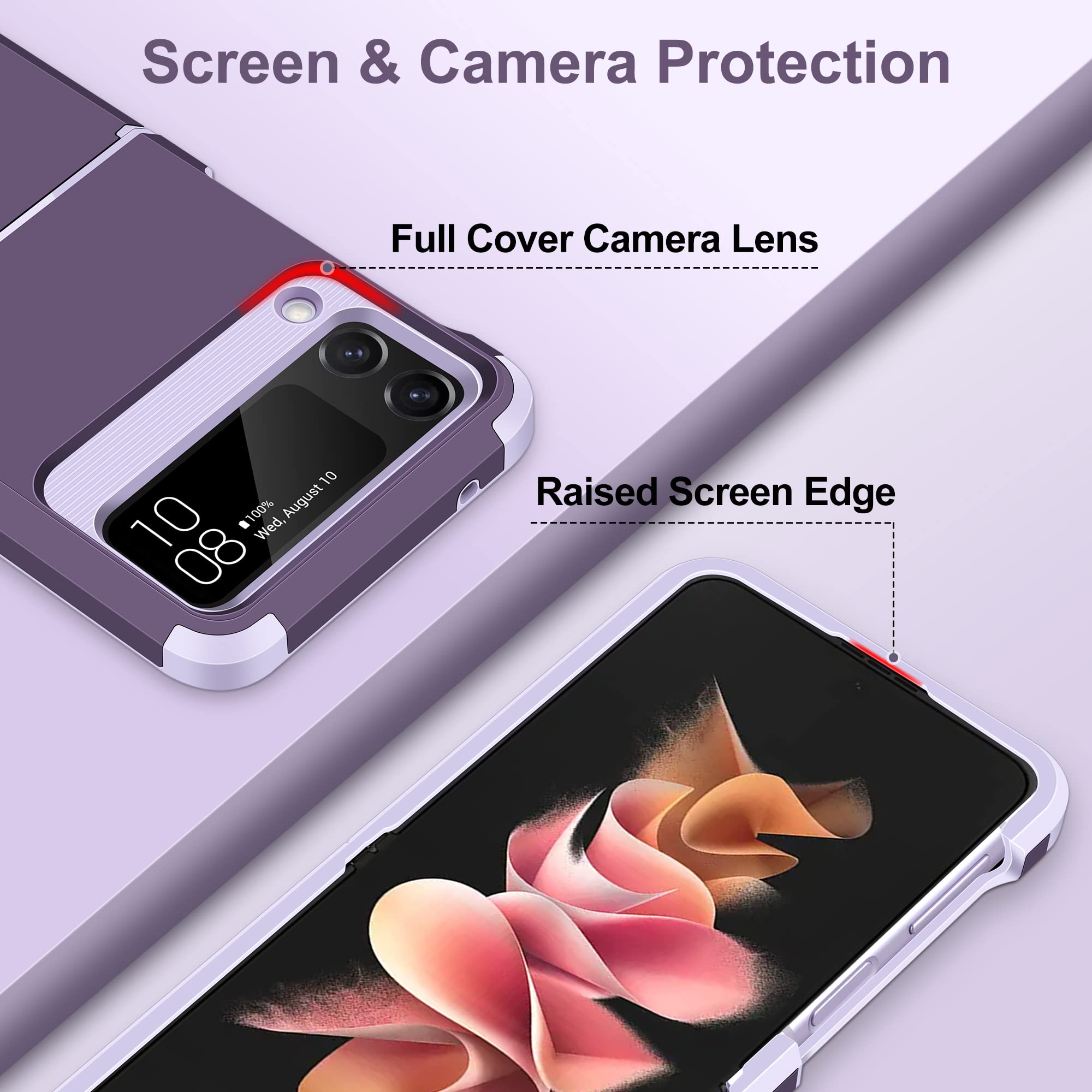 Samonpow For Samsung Galaxy Z Flip 3 Case, Z Flip 3 Case With Upgraded Hinge Protection Dual Layer Hard Pc Soft Tpu Bumper Full