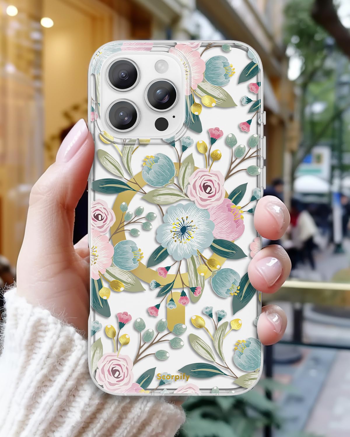 Scorpify For Iphone 16 Pro Case [Compatible With Magsafe] With Hibiscus Floral Design, Cute Clear Flower Magnetic Phone Cover Fo
