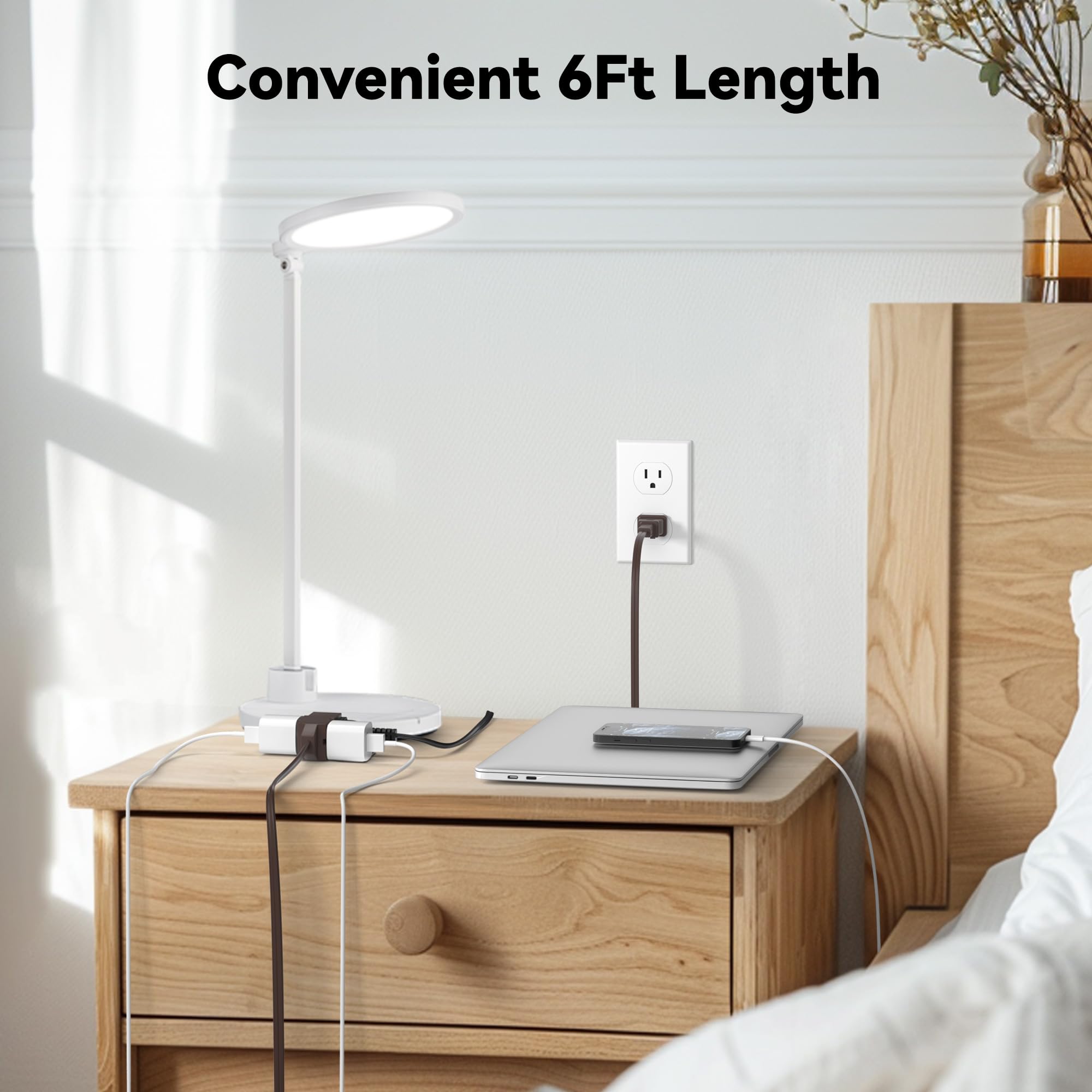 Bn Link 6Ft Indoor Extension Cord, 2 Pack, 3 Outlet Polarized Flat Cable, Household Power Cord For Home, Office, And Holiday Dec