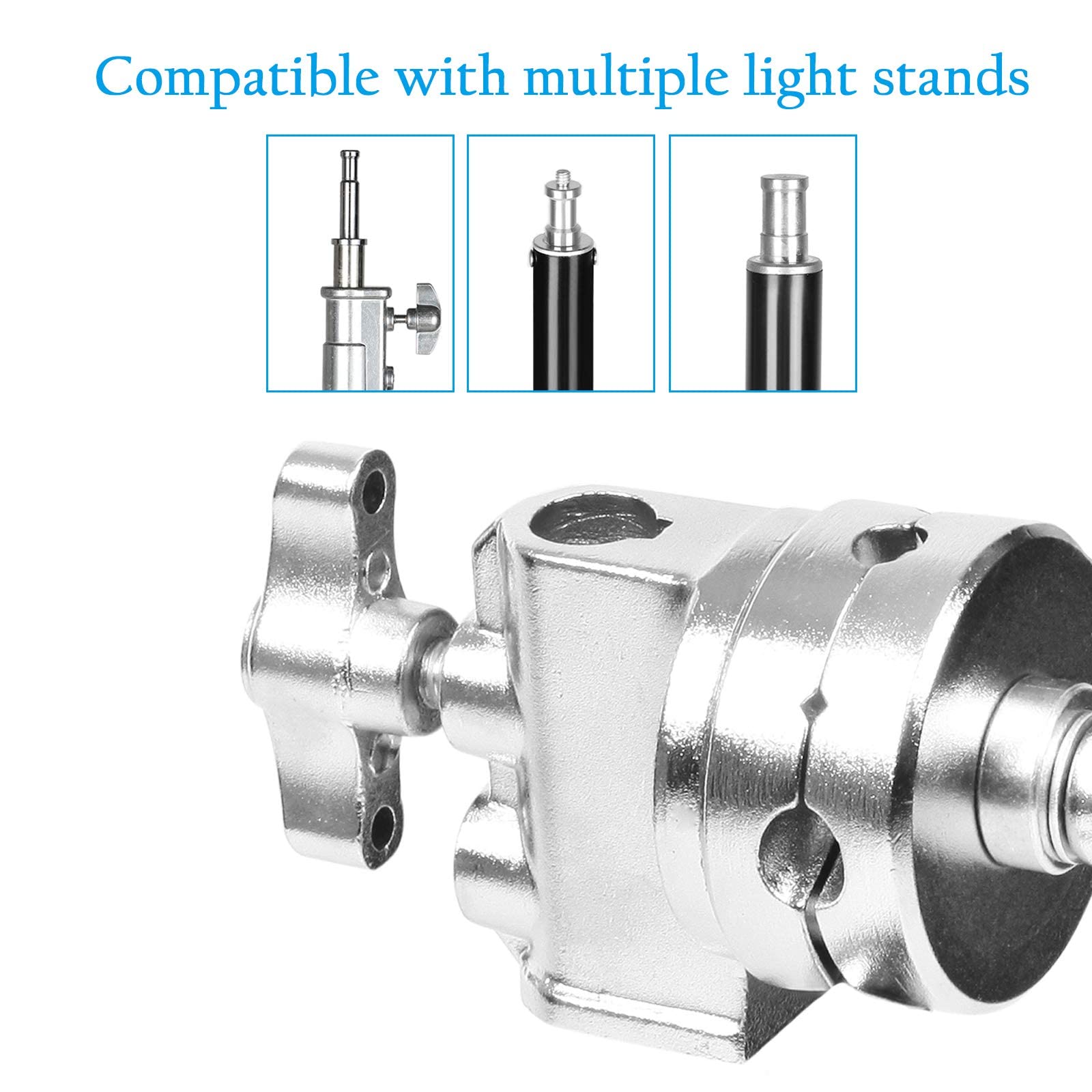 Selens 2 Piece Swivel 2.5' Light Stand Adapter, Versatile Heavy Duty Head Clamp Mount Accessory With 4, 8, 11, 16Mm Mounts For Extending Boom Arm Or Other Photographic Devices