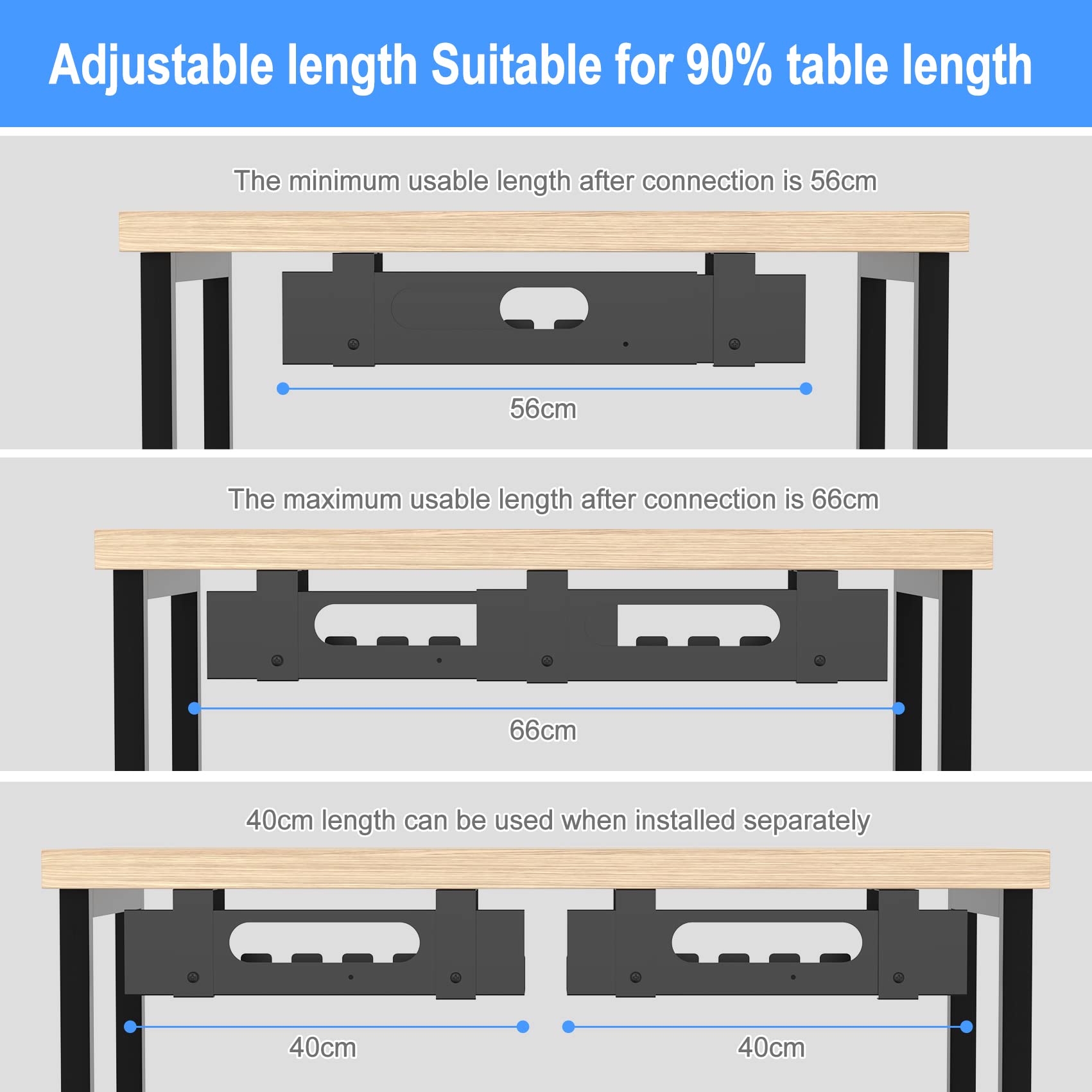2Packs Cable Management Under Desk Tray Adjustable Large Under Table Cord Wire Organizer For Standing Desk
