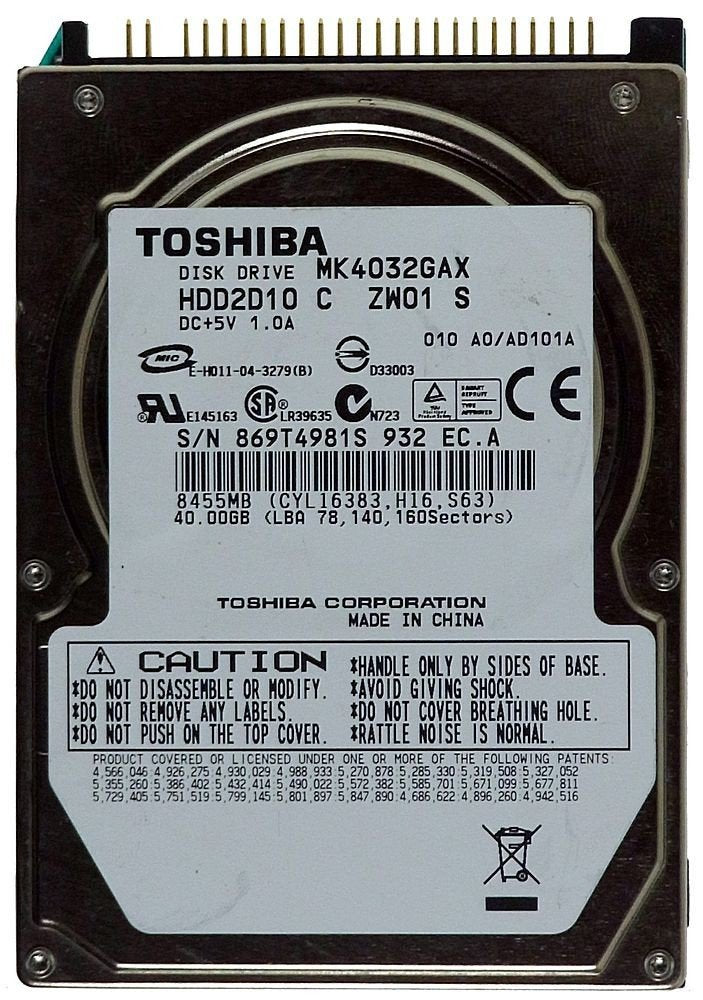 TOSHIBA MK4032GAX Disk Drive 5VDC 1AMP 40GB 5.400RPM 8MB Buffer