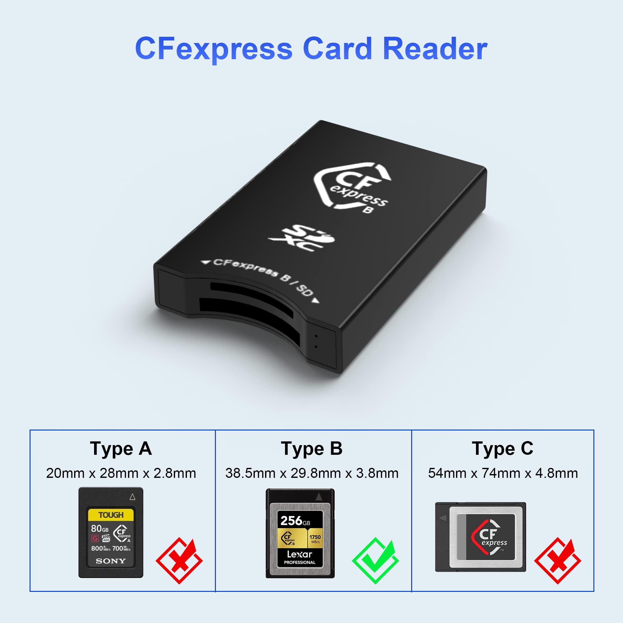 Cfexpress/Sd Card Reader Usb C, Dual Slot Usb 3.2(10Gbps) Cfexpress Type B Card Reader Adapter Compatible With Android/Windows/M