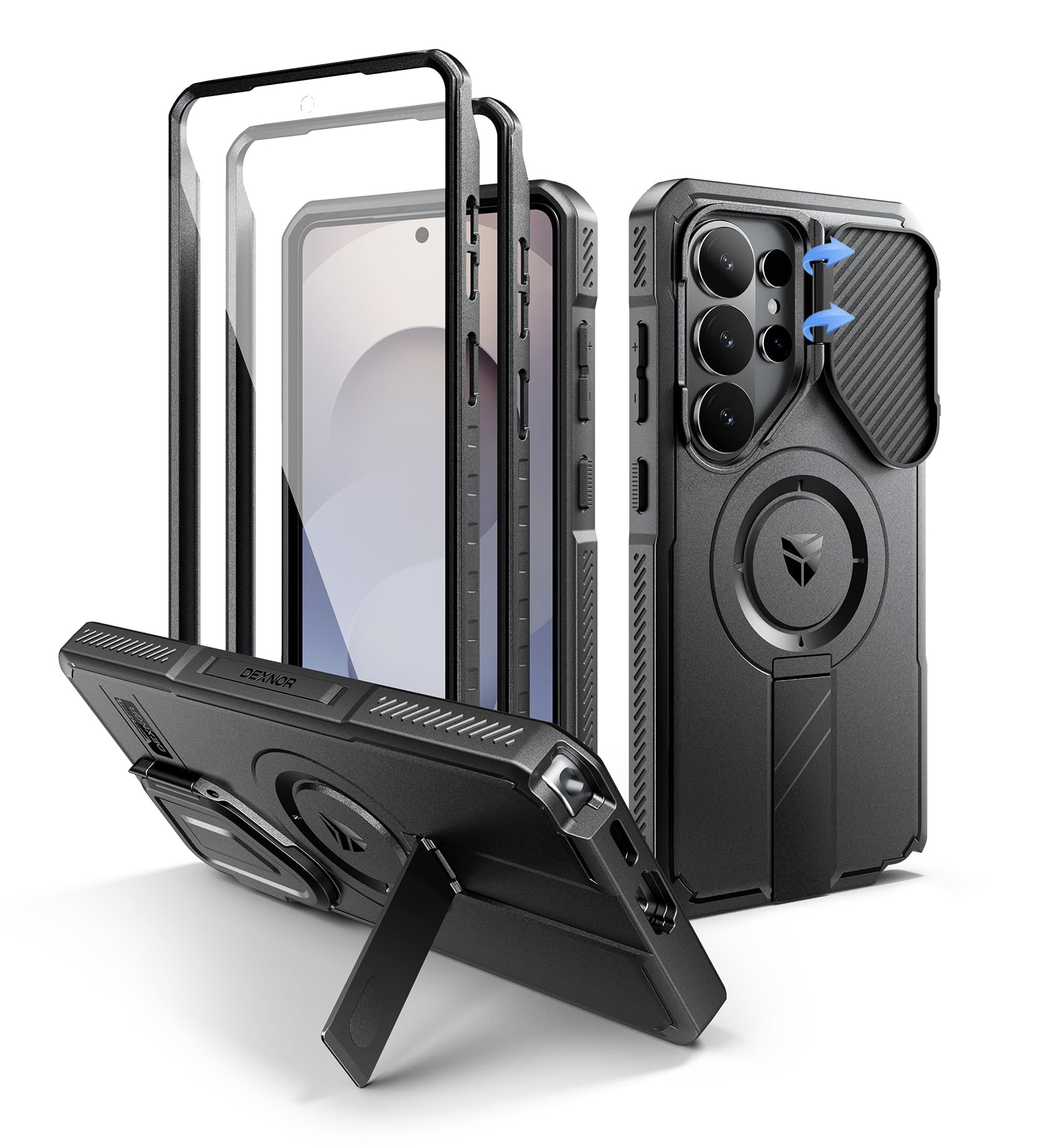 Dexnor for Samsung Galaxy S26 Ultra Case with Camera Cover & Adjustable Kickstand & Screen Protector, Compatible with MagSafe, R