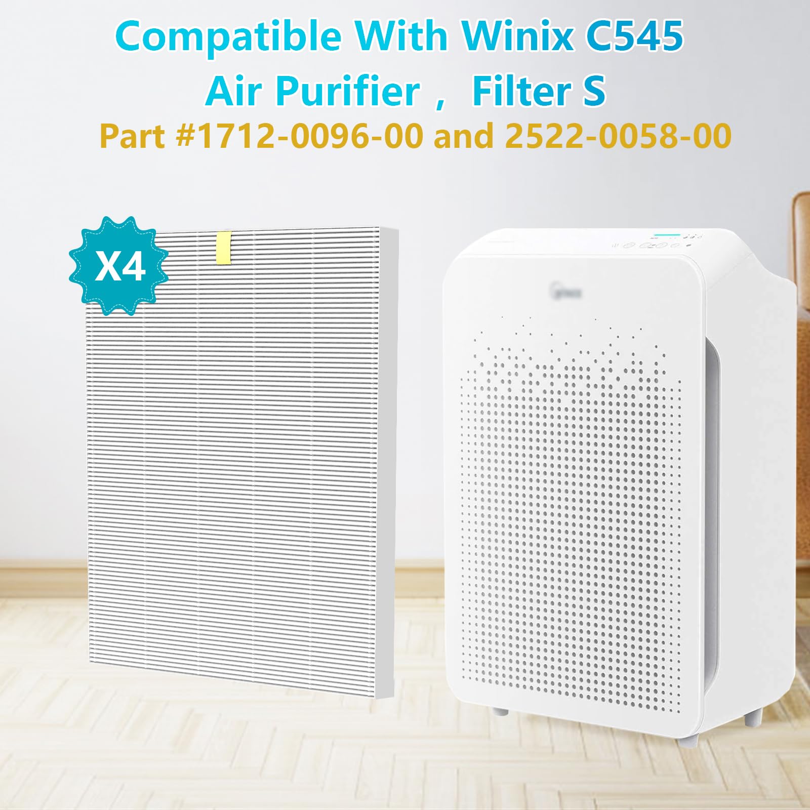 4 Pack C545 Replacement Hepa Filter Compatible With Winix C545, Ture Hpea Filter S Only, Part Number 1712 0096 00