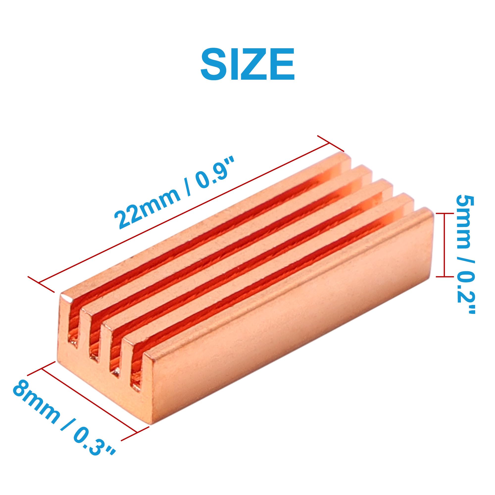 Uxcell 8 Pieces Mc 200 Copper Heatsink, Self Adhesive Memory Ic Chipset Cooling Fins Heat Sink For Ddr Vga, 22Mmx8Mmx5Mm