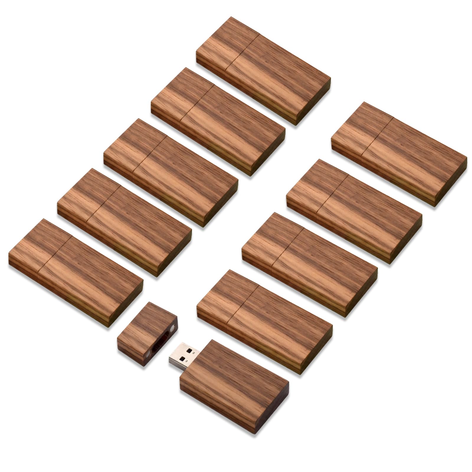 Wood Usb Flash Drives 16Gb, Tatmohik Usb 2.0 Walnut Wooden Usb Thumb Drives 1O Pack Memory Stick Pen Sticks Bulk(10 Pack Walnut)