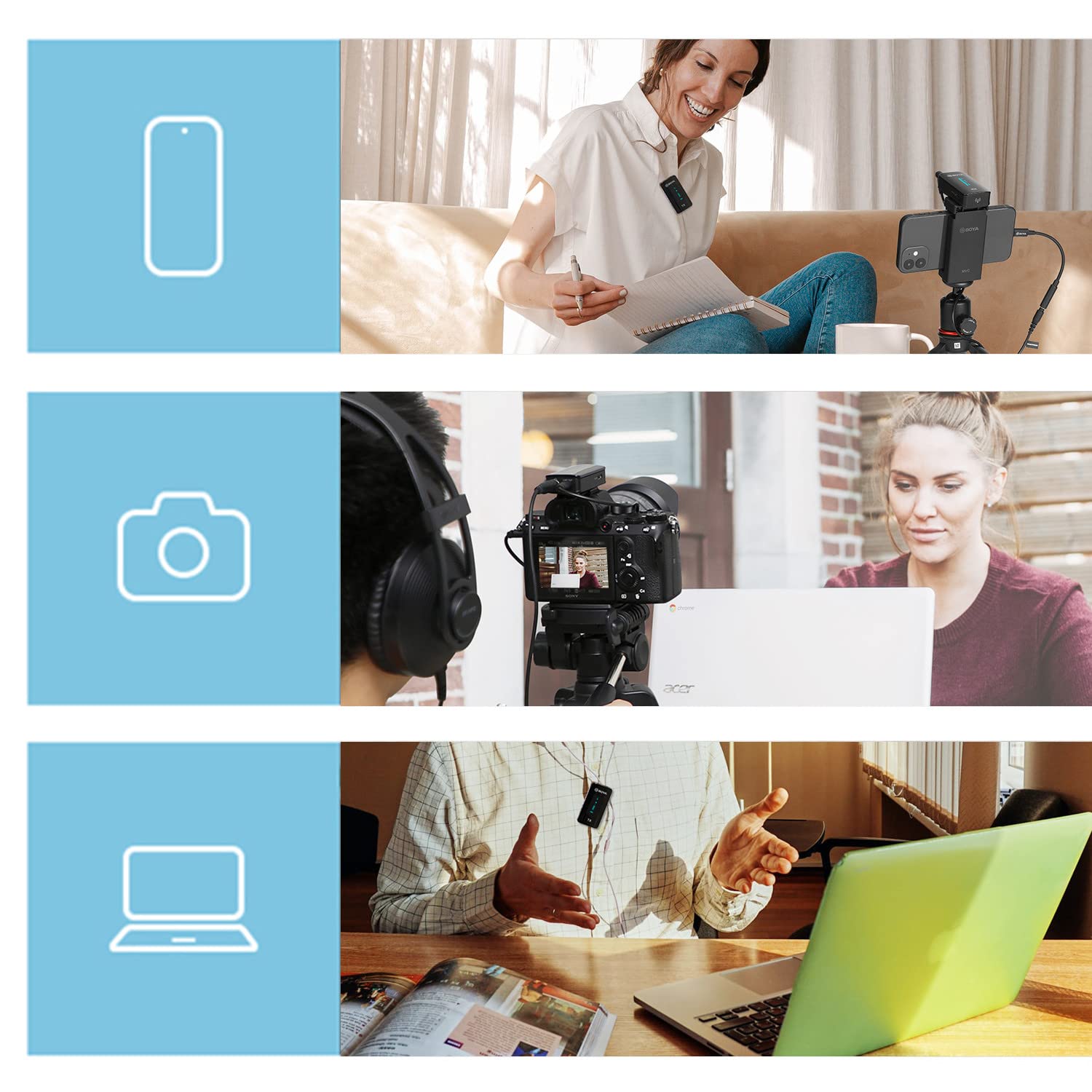 Boya Wireless Lavalier Microphone System, By Xm6 2.4Ghz Dual Lavalier Mic Lapel Microphone For Iphone/Android, Dslr Camera Micro