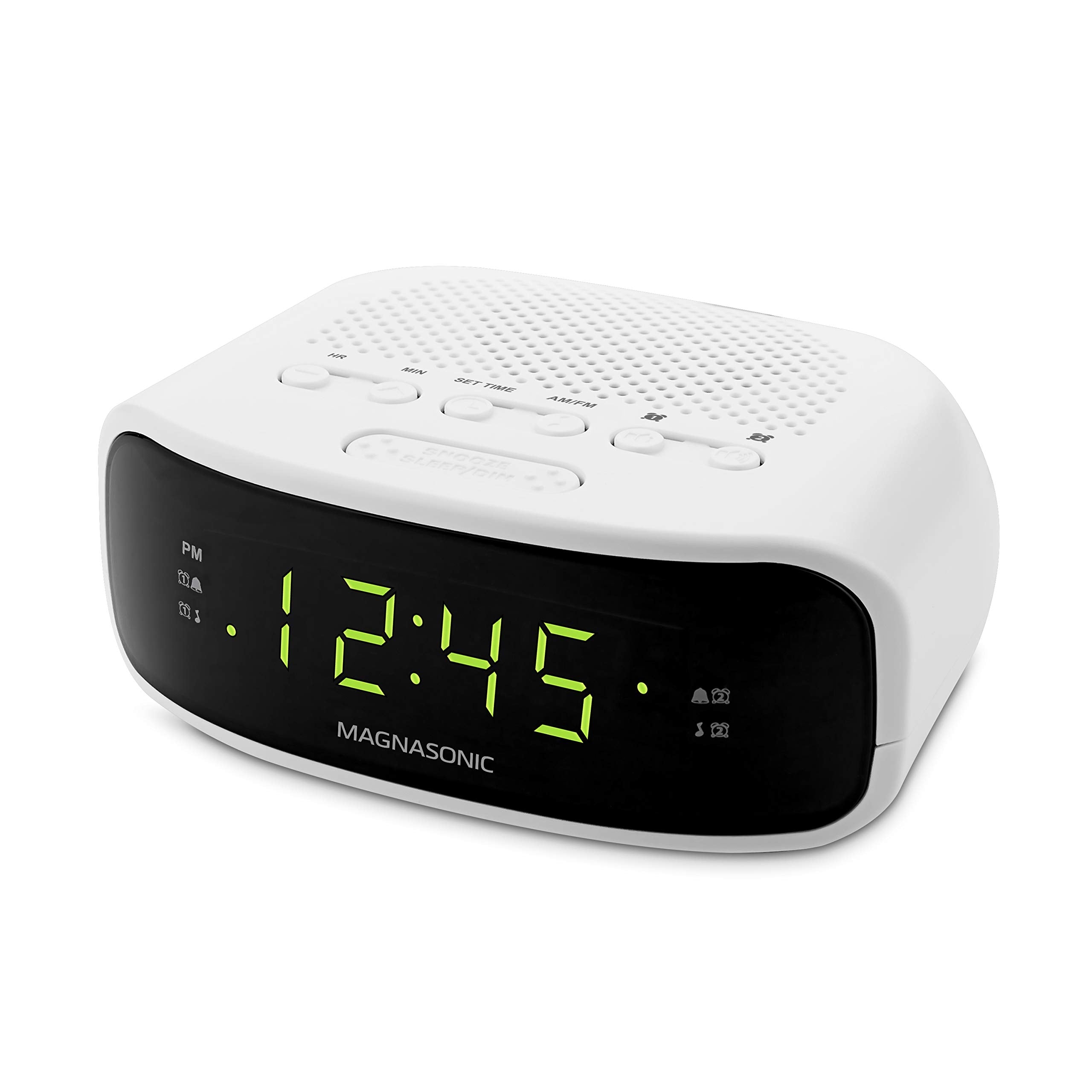 Magnasonic Digital AM/FM Clock Radio with Battery Backup, Dual Alarm, Sleep & Snooze Functions, Display Dimming Option,White (EA