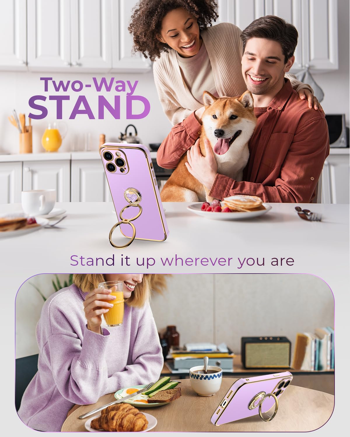 Xyz For Iphone 15 Pro Case With Stand, Phone Case With Double Ring Kickstand, Women Girls Bling Luxury Protective Case Heart For