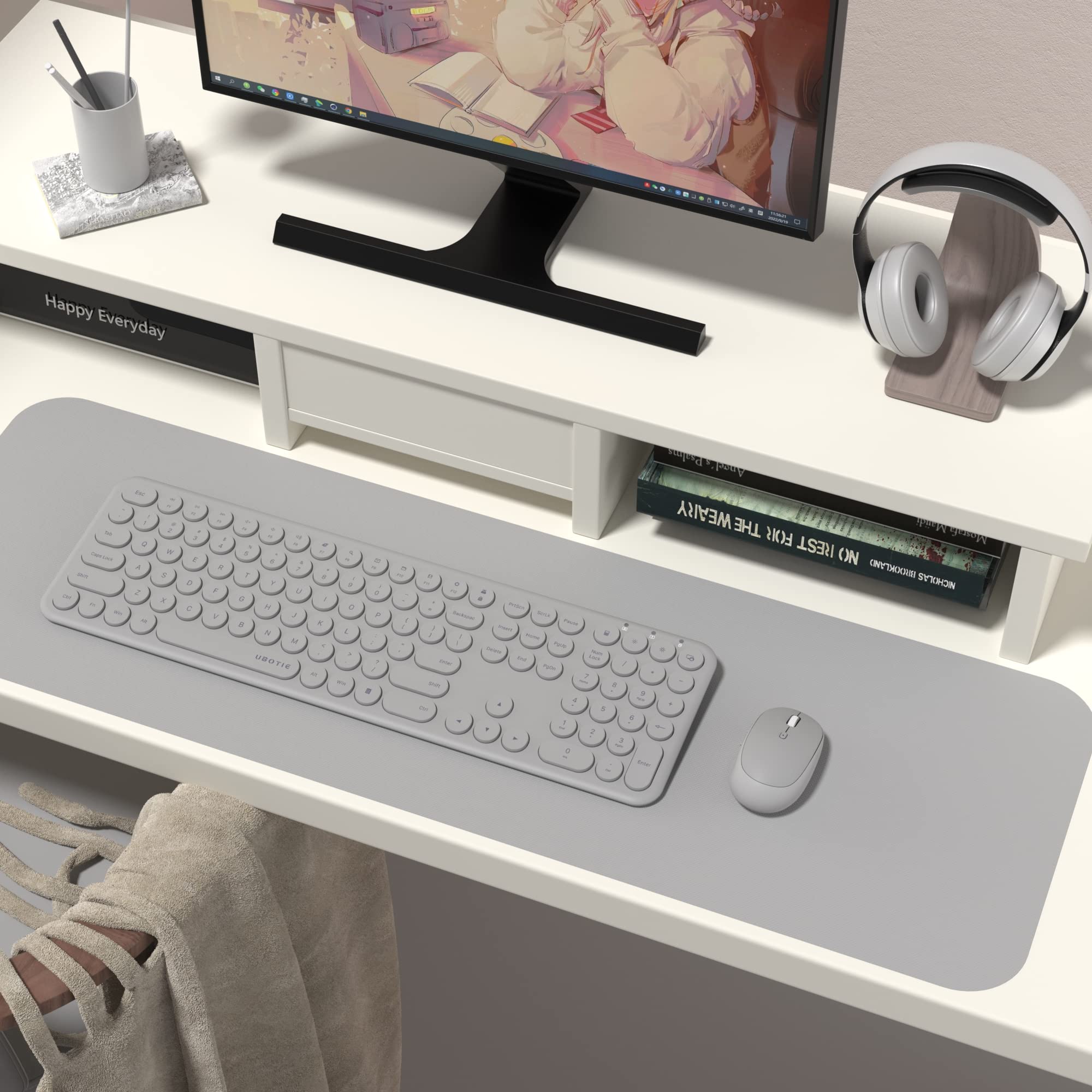 Ubotie Wireless Keyboards And Mouse, Silent Scissor Swithes Slim Keyboards Mice Set, Quiet Full Size Computer Keyboard With Adju