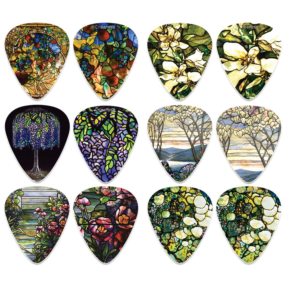 Creanoso Tiffany Stained Glass Famous Art Guitar Picks (12 Packs)  Cool Guitar Picks For Men Women   Stocking Stuffers Mom Dad B