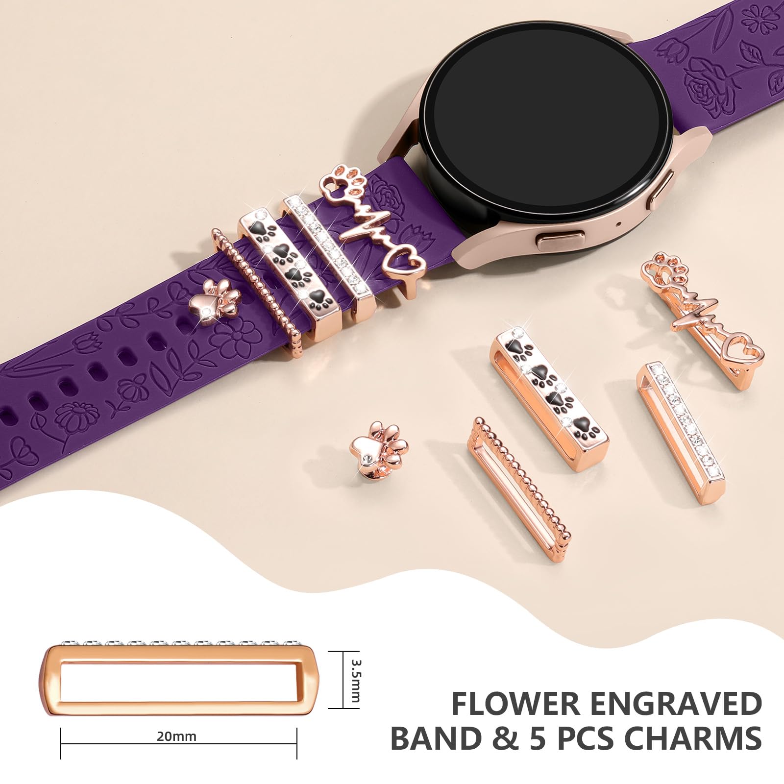Daqin Flower Engraved Band Compatible With Samsung Galaxy Watch 7 Band/Fe 6 5 4 40Mm 44Mm,Galaxy Active 2, 20Mm Watch Band Soft