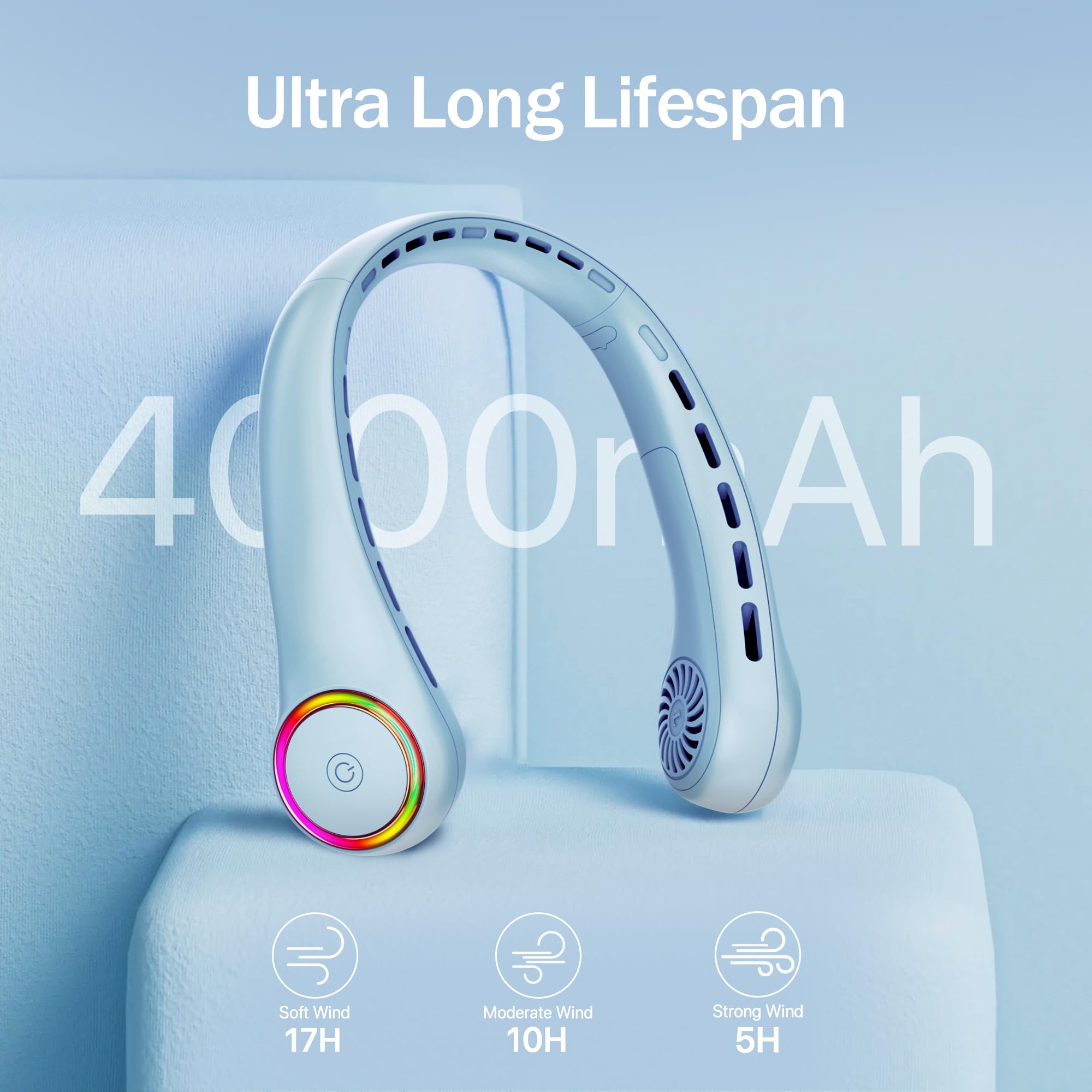Neck Fan, Portable Fan With 5-17H Lifespan, 4000Mah Neck Fan Air Conditioner With 3 Adjustable Speeds And 64 Cool Lights, Nice R